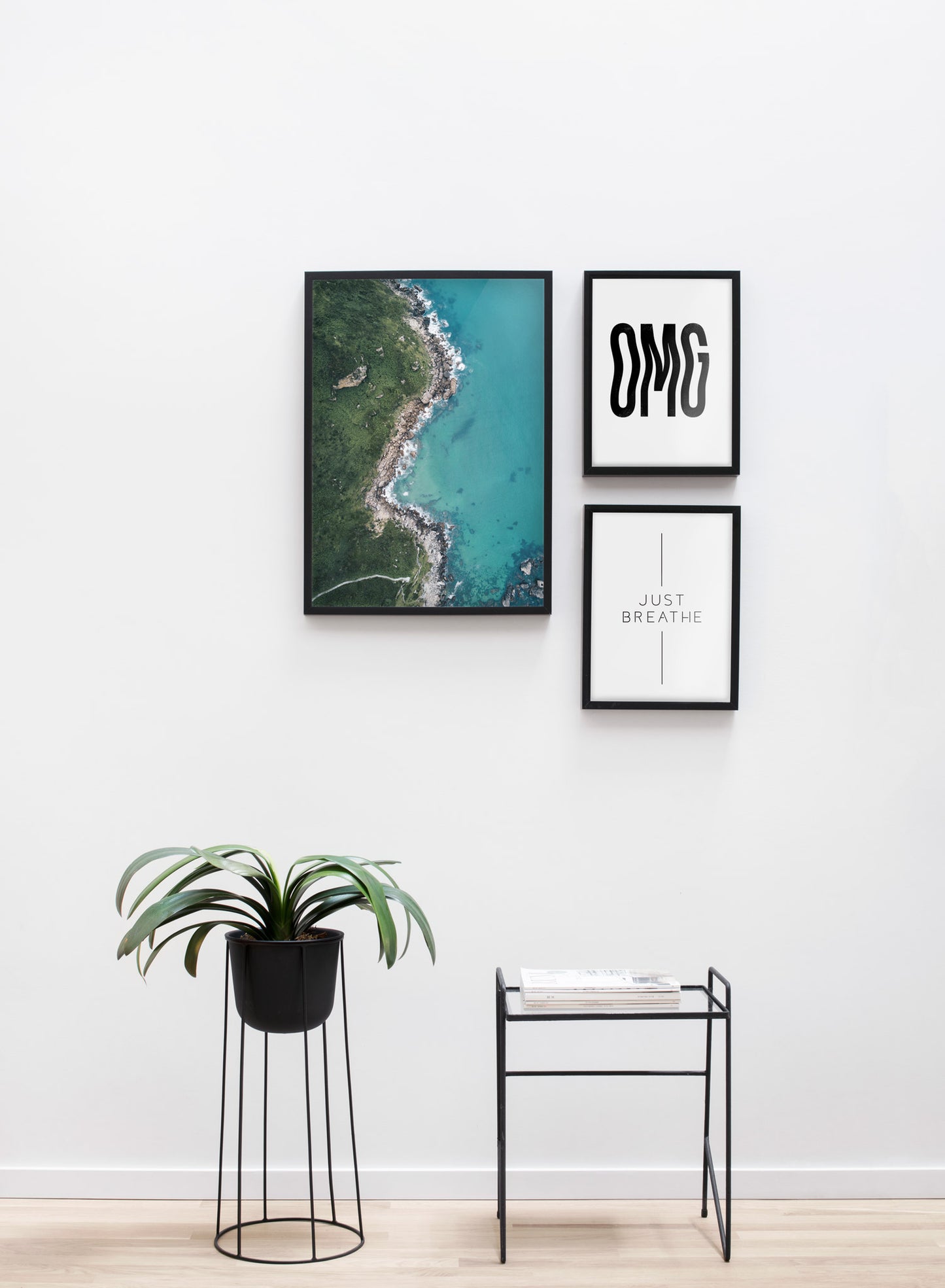 Modern minimalist poster by Opposite Wall with Coast photography - Living room with a design flower pot