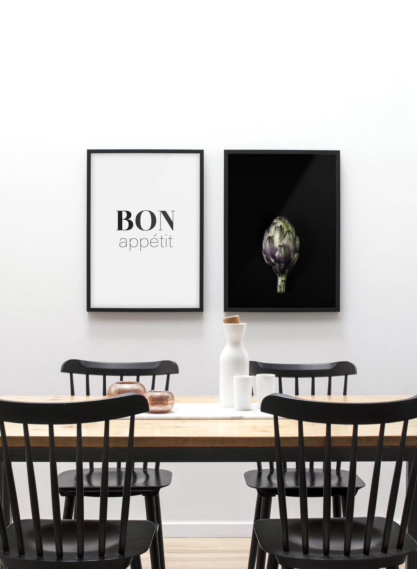 Scandinavian poster by Opposite Wall with black and white graphic typography design of Bon Appétit - Dining room