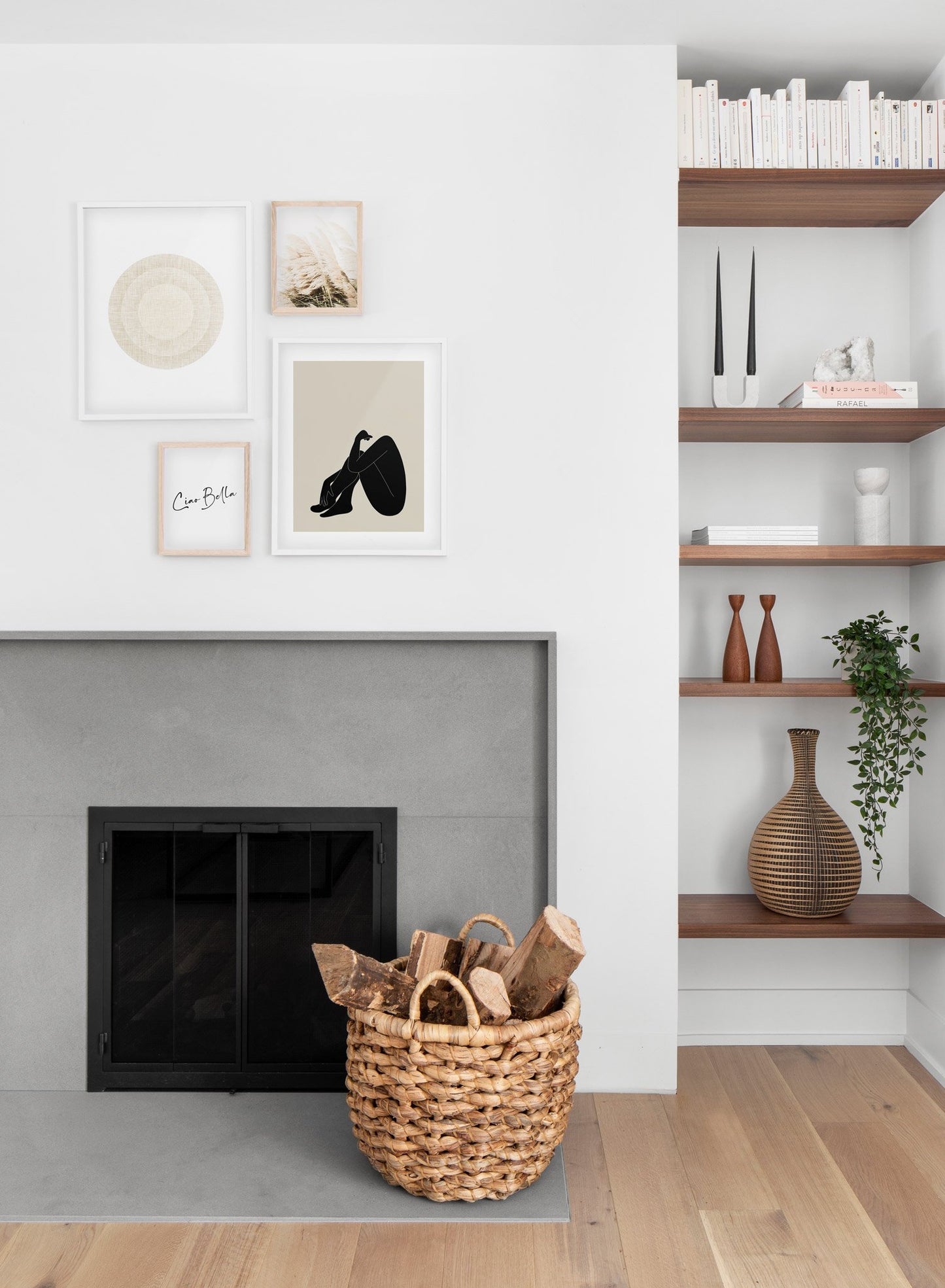 Modern minimalist poster by Opposite Wall with abstract illustration of Target - Gallery wall quatro - Living room with fireplace