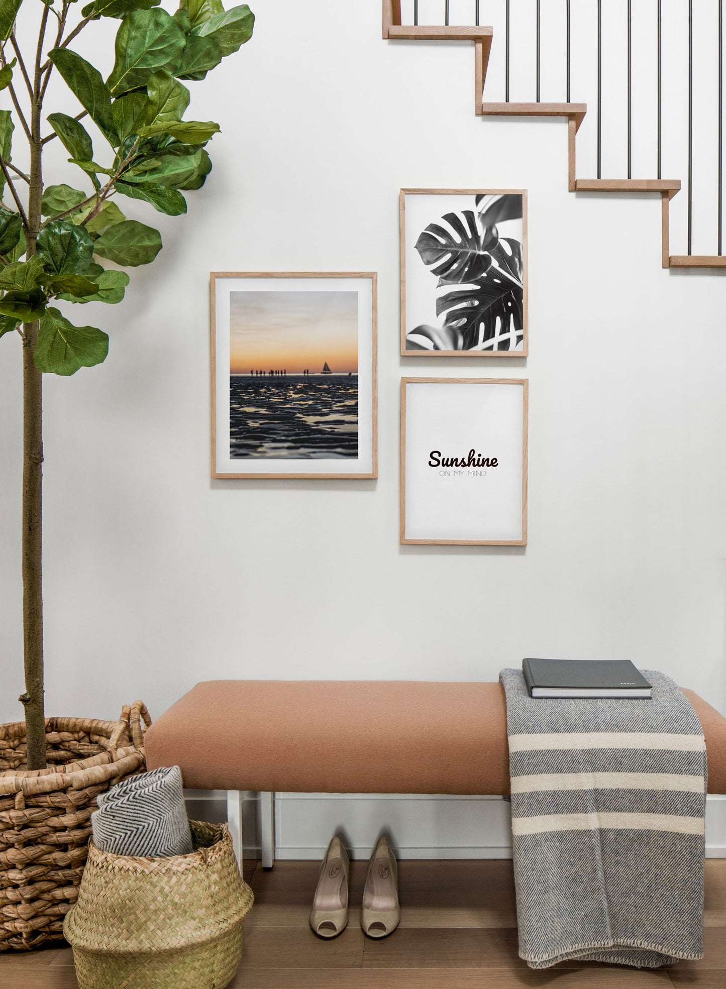 Scandinavian poster by Opposite Wall with black and white graphic typography design of Sunshine on my mind - Hallway with staircase