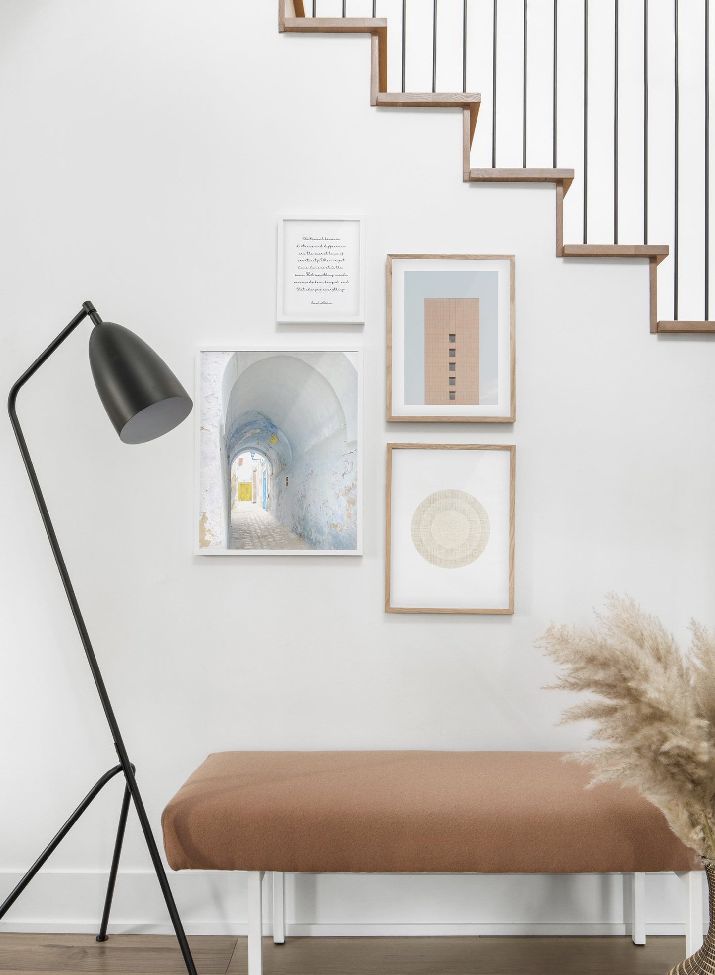 Covered Alleyway modern minimalist photography poster by Opposite Wall - Hallway with staircase