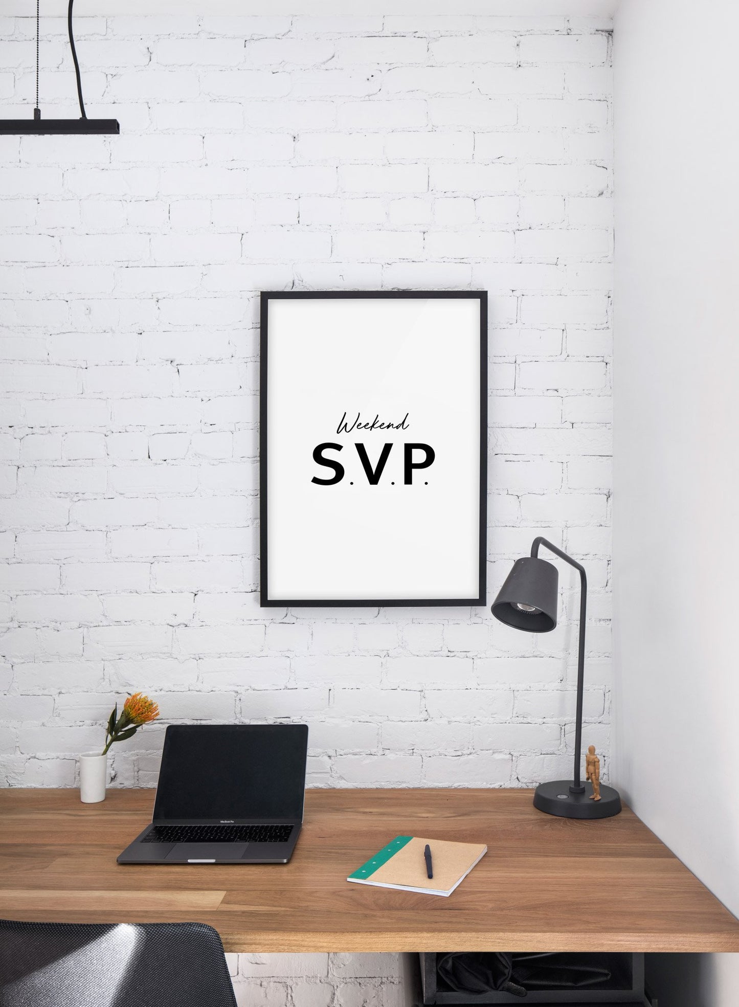 Scandinavian poster with black and white graphic typography design of Weekend s.v.p. -  Personal office