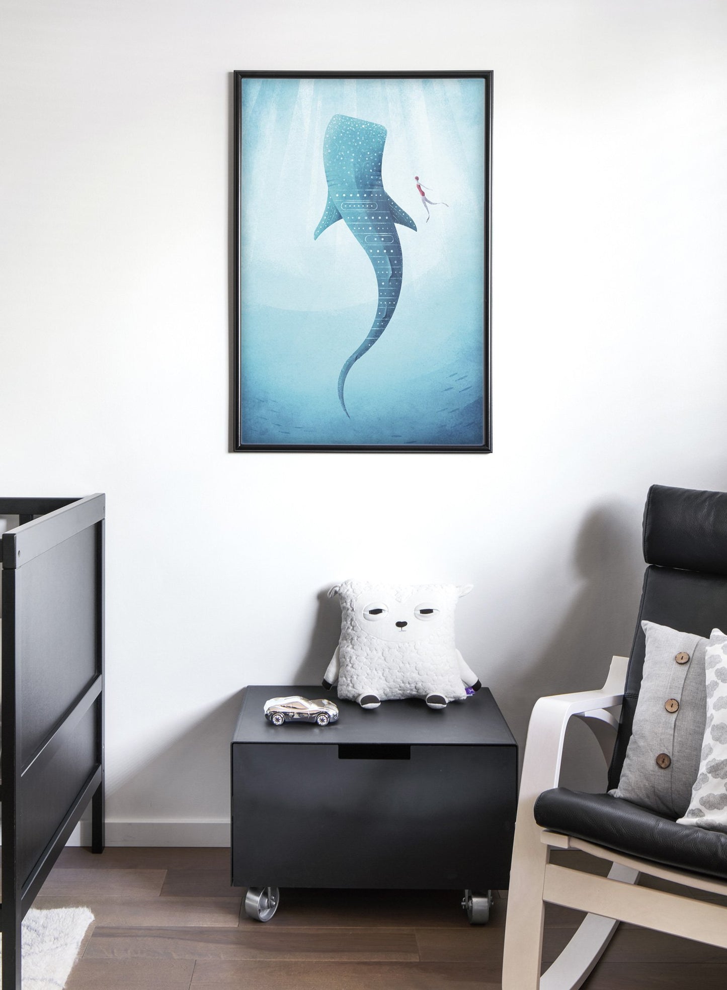 Modern minimalist poster by Opposite Wall with illustration of whale in deep sea - Nursery