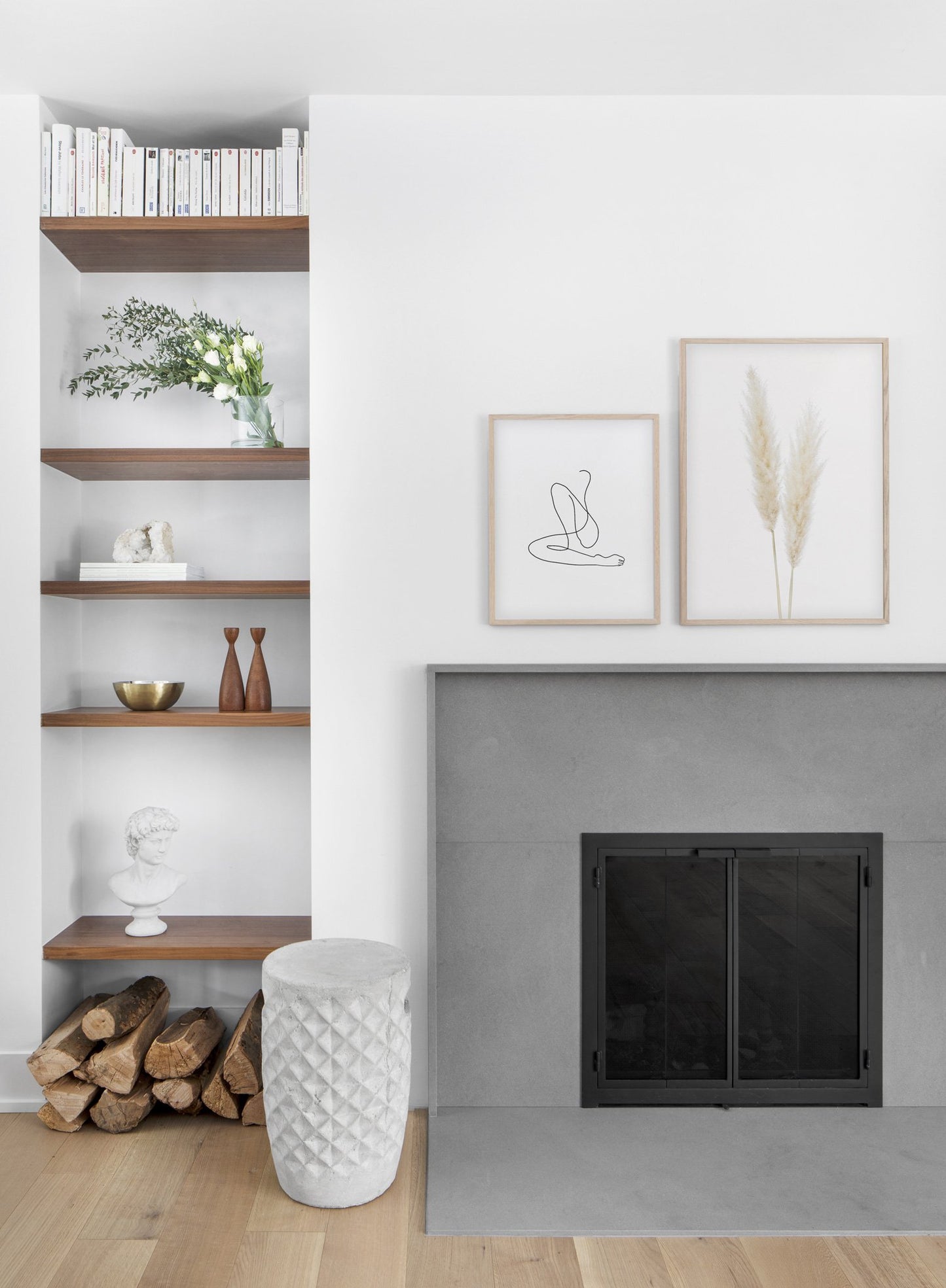 Minimalist poster duo of botanical photography of Grasses - Fireplace
