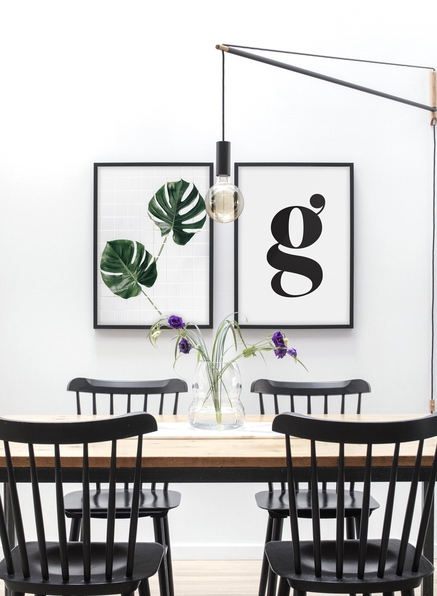 Minimalist wall art poster duo featuring Monstera Deliciosa botanical photography - Dining Room