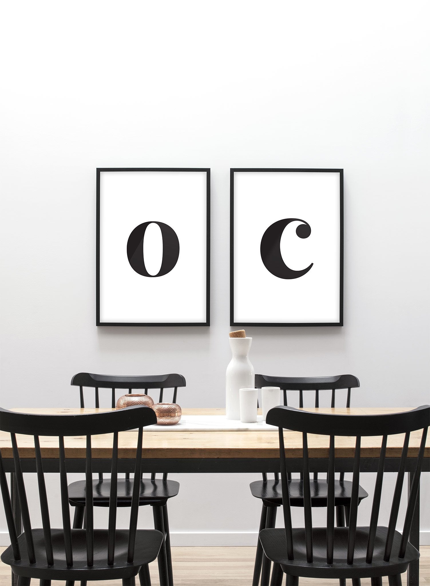 Scandinavian poster by Opposite Wall with black and white graphic typography design of lowercase letter O - Dining room - Duo