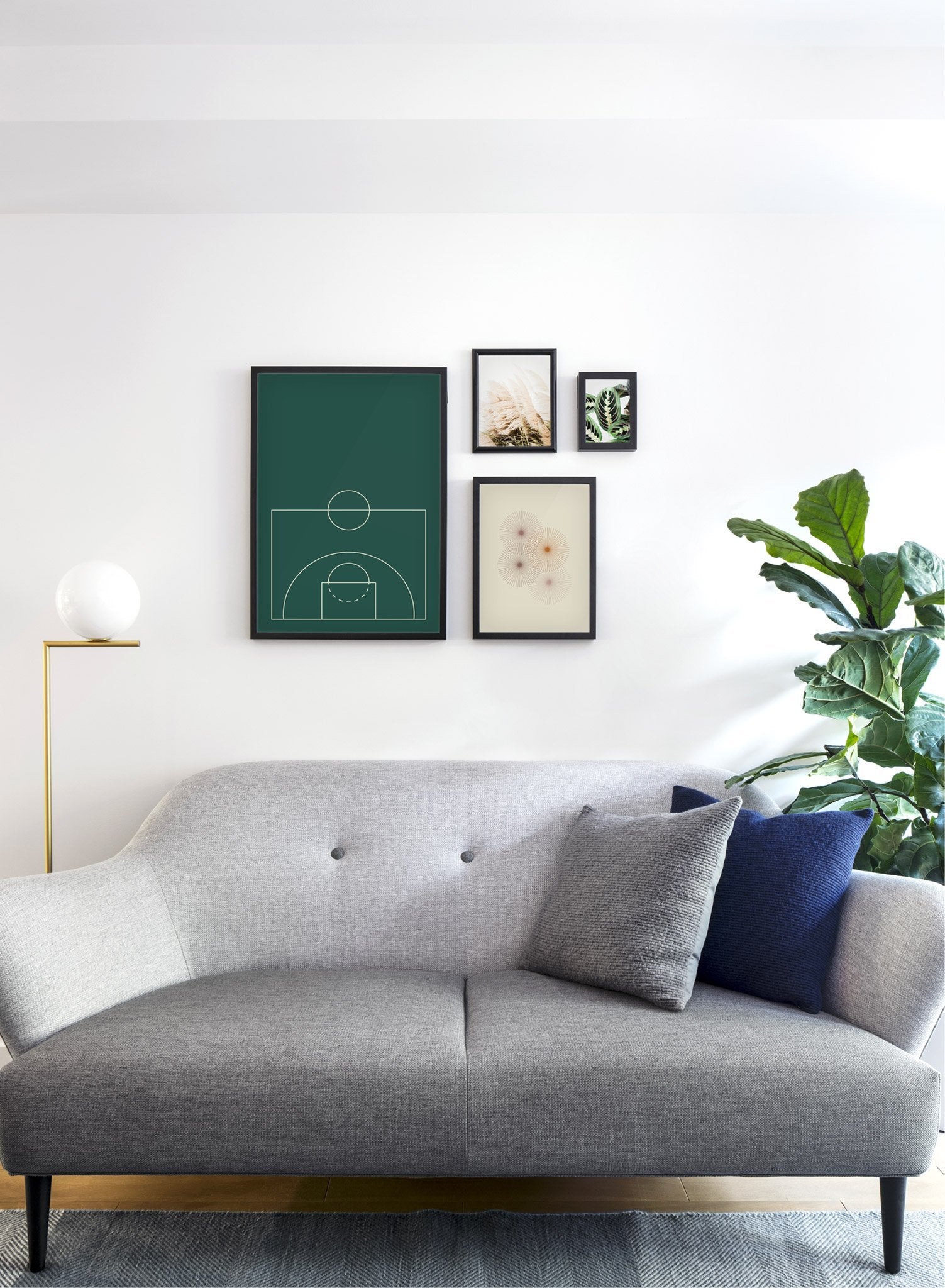 Free-Throw modern minimalist abstract design poster by Opposite Wall - Living room with couch