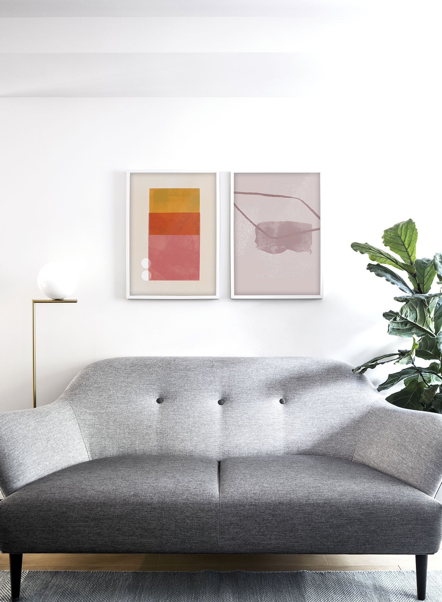 Modern minimalist poster by Opposite Wall with abstract design of Townhouse by Toffie Affichiste - Gallery Wall Duo - Living Room Couch