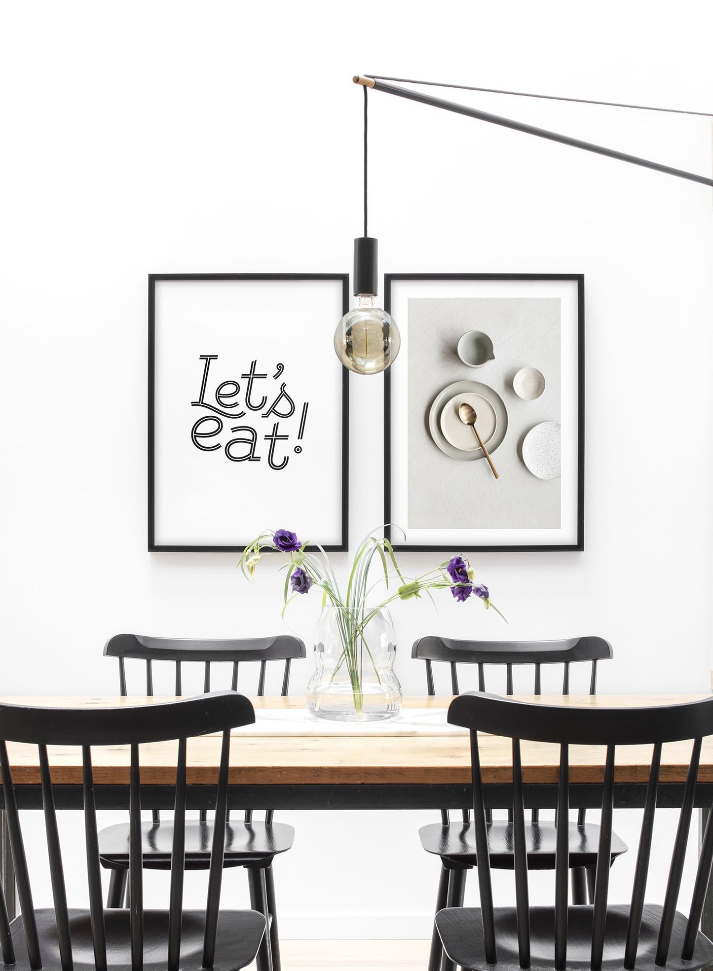 Modern minimalist poster by Opposite Wall with black and white typography of Let's Eat! - duo - dining room