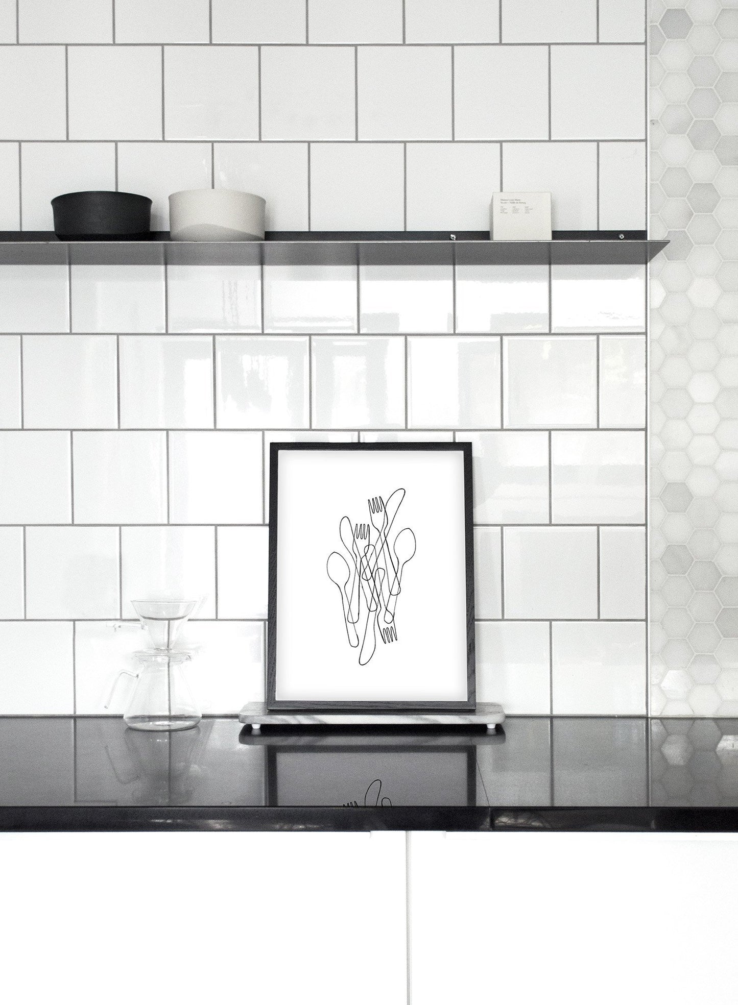 Modern minimalist poster by Opposite Wall with black and white Forks & Knives illustration - kitchen
