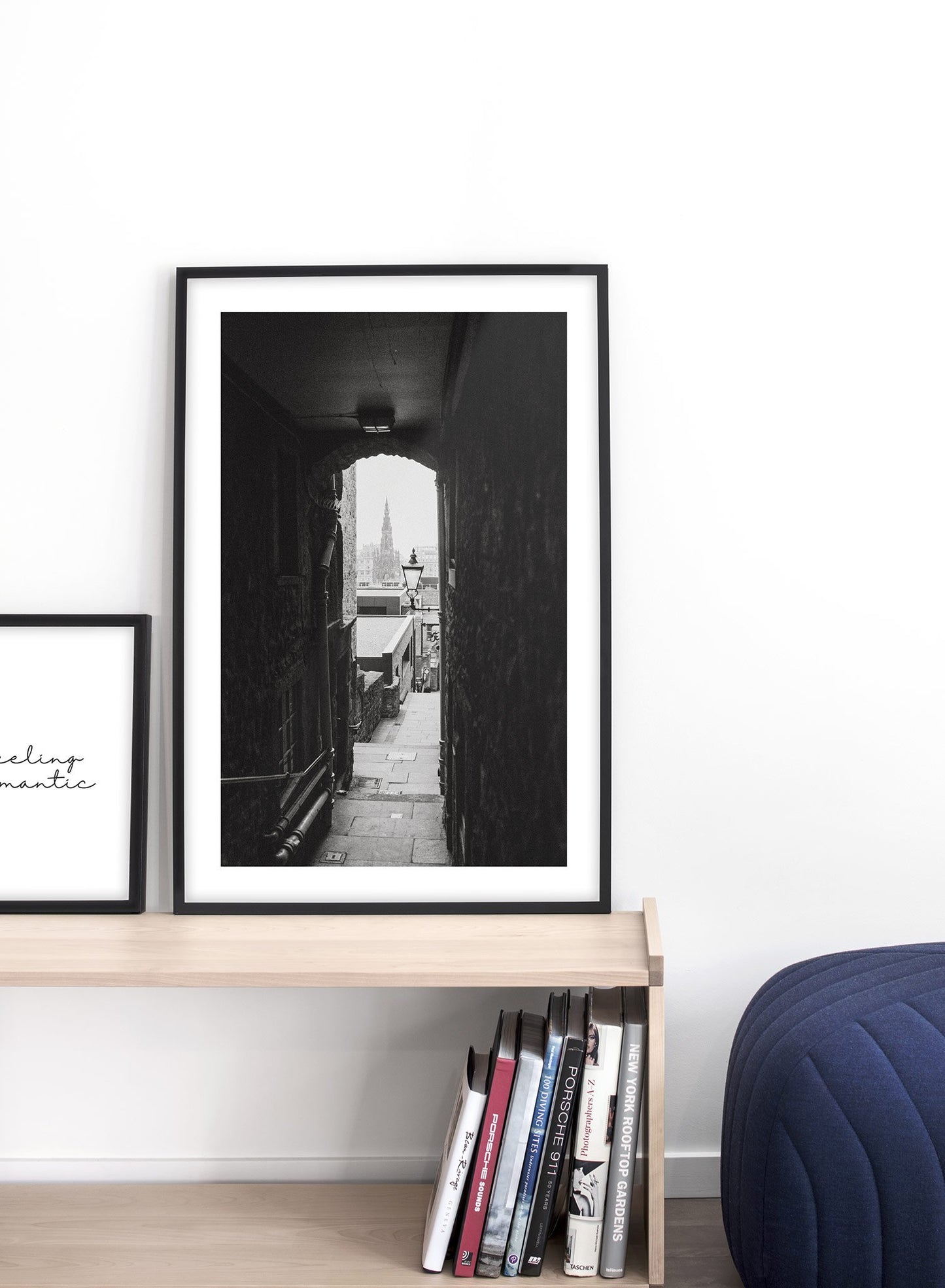 Modern minimalist poster by Opposite Wall with photography of narrow alleyway in Scotland - Lifestyle Duo - Living Room