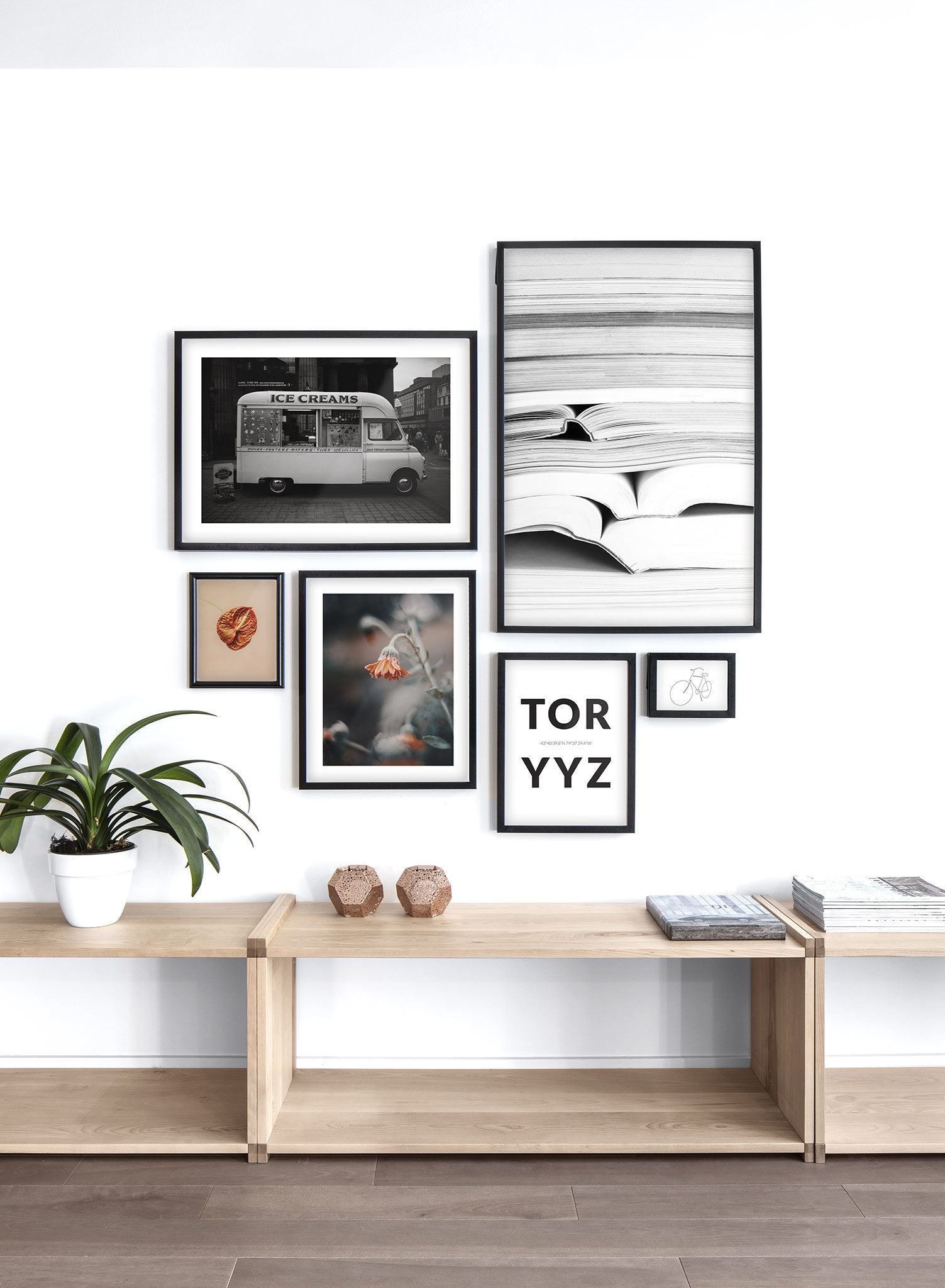 Modern minimalist photography with black and white close-up of books - Lifestyle Gallery - Living Room