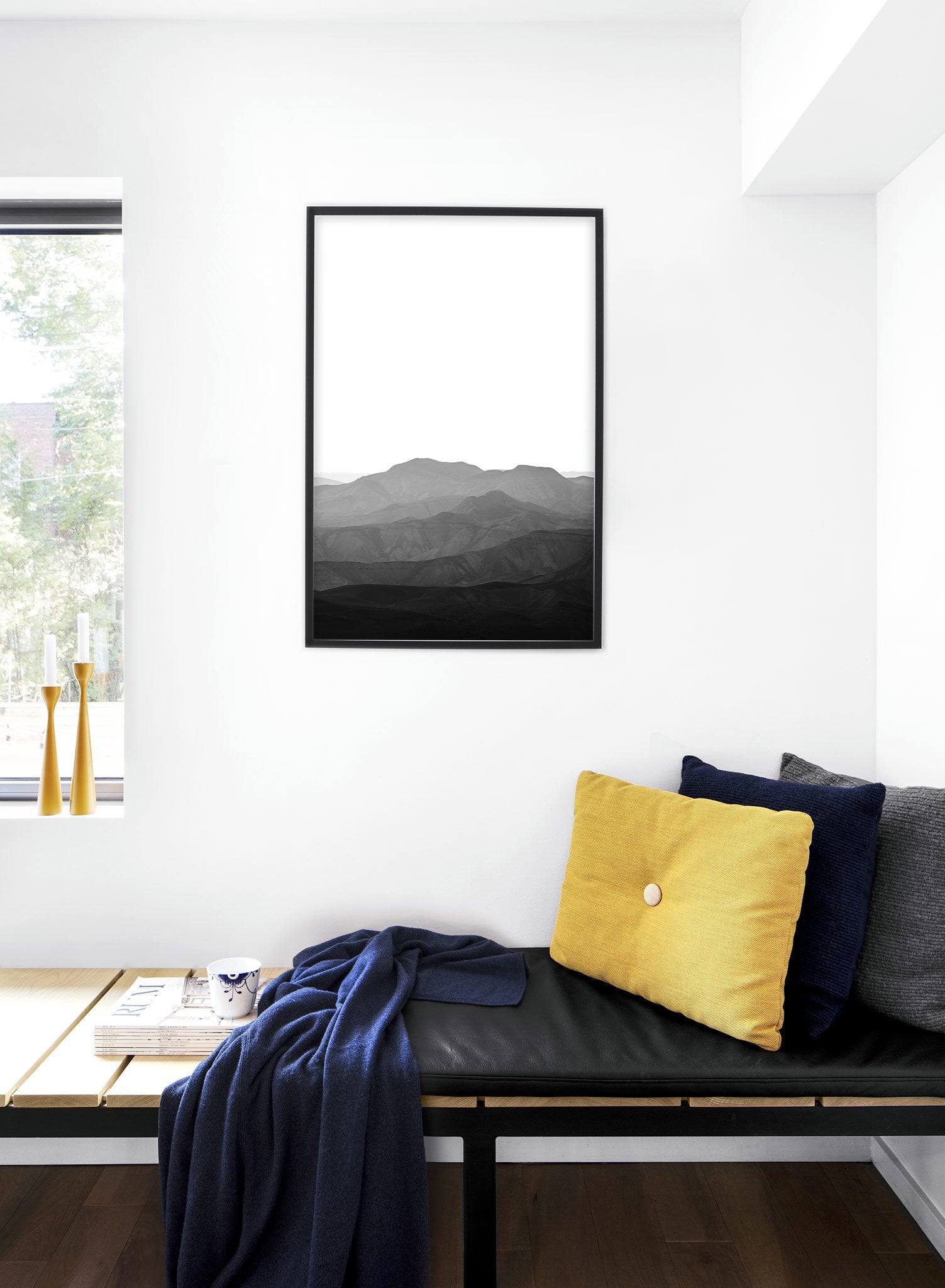 Modern minimalist poster by Opposite Wall with black and white landscape photography of mountain range - Lifestyle - Bedroom