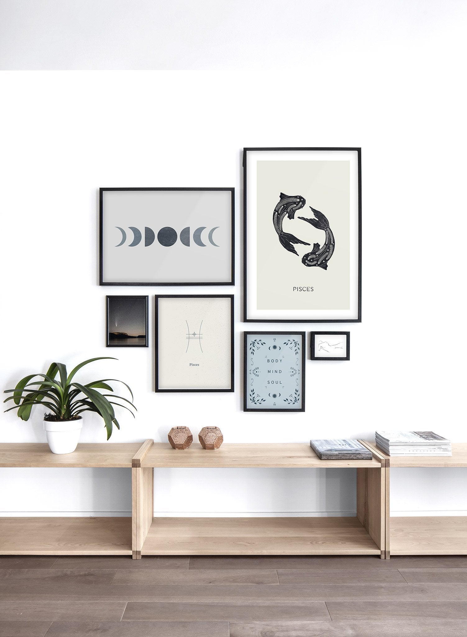 Celestial illustration poster by Opposite Wall with blue moon phases - Lifestyle Gallery - Living Room