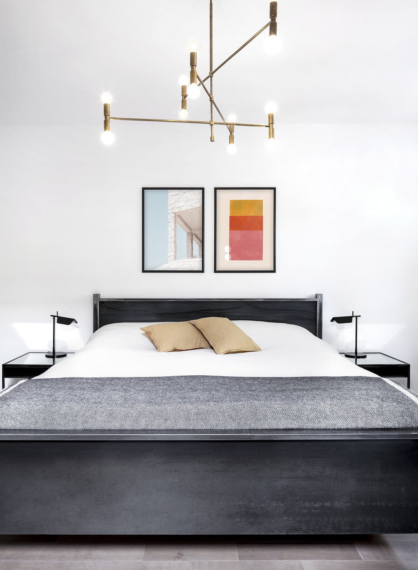 Modern minimalist poster by Opposite Wall with photography of beige bricks and columns - Lifestyle Duo - Bedroom