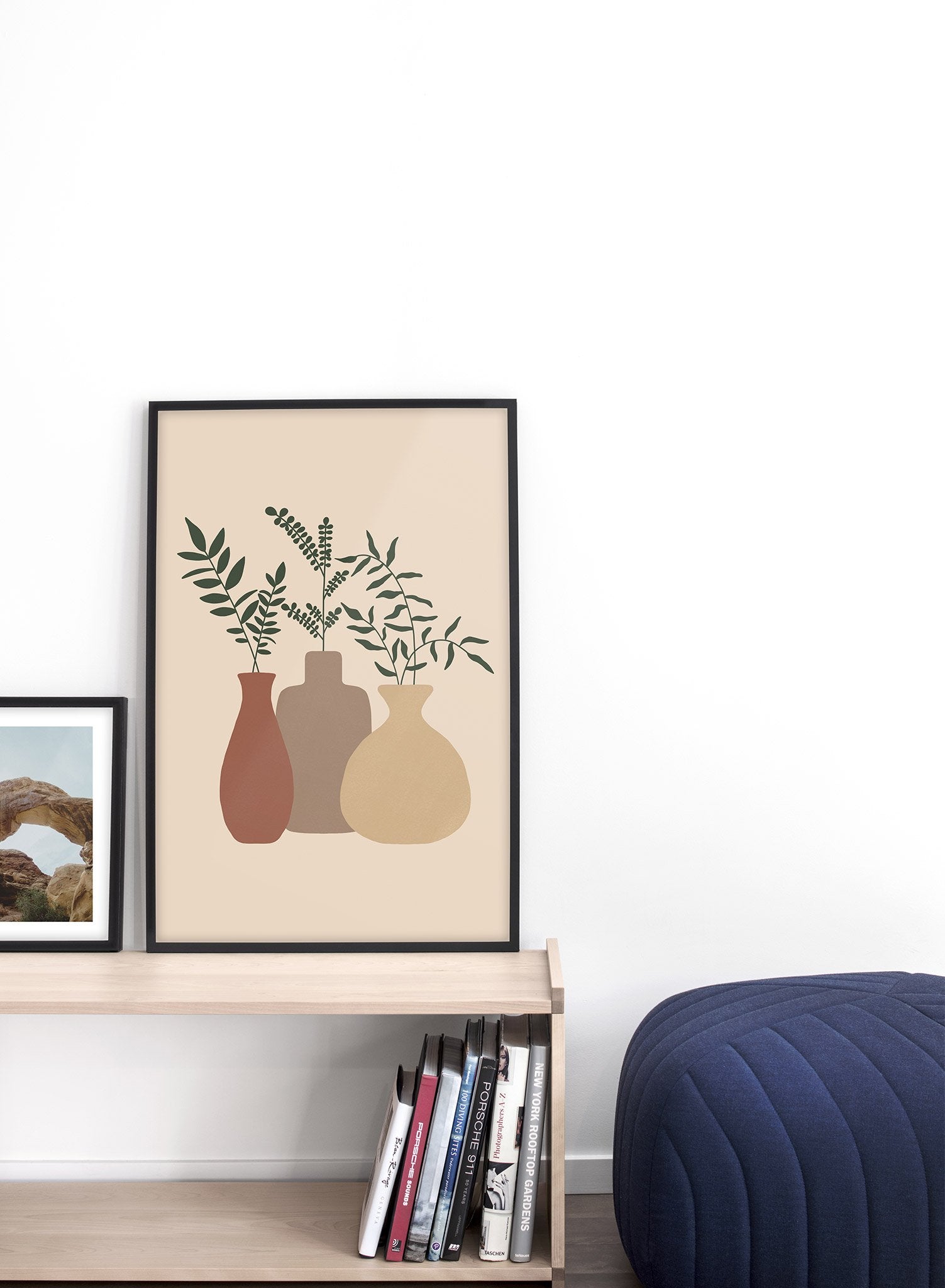 Modern minimalist poster by Opposite Wall with illustration of trio of vases - Lifestyle Duo - Living Room