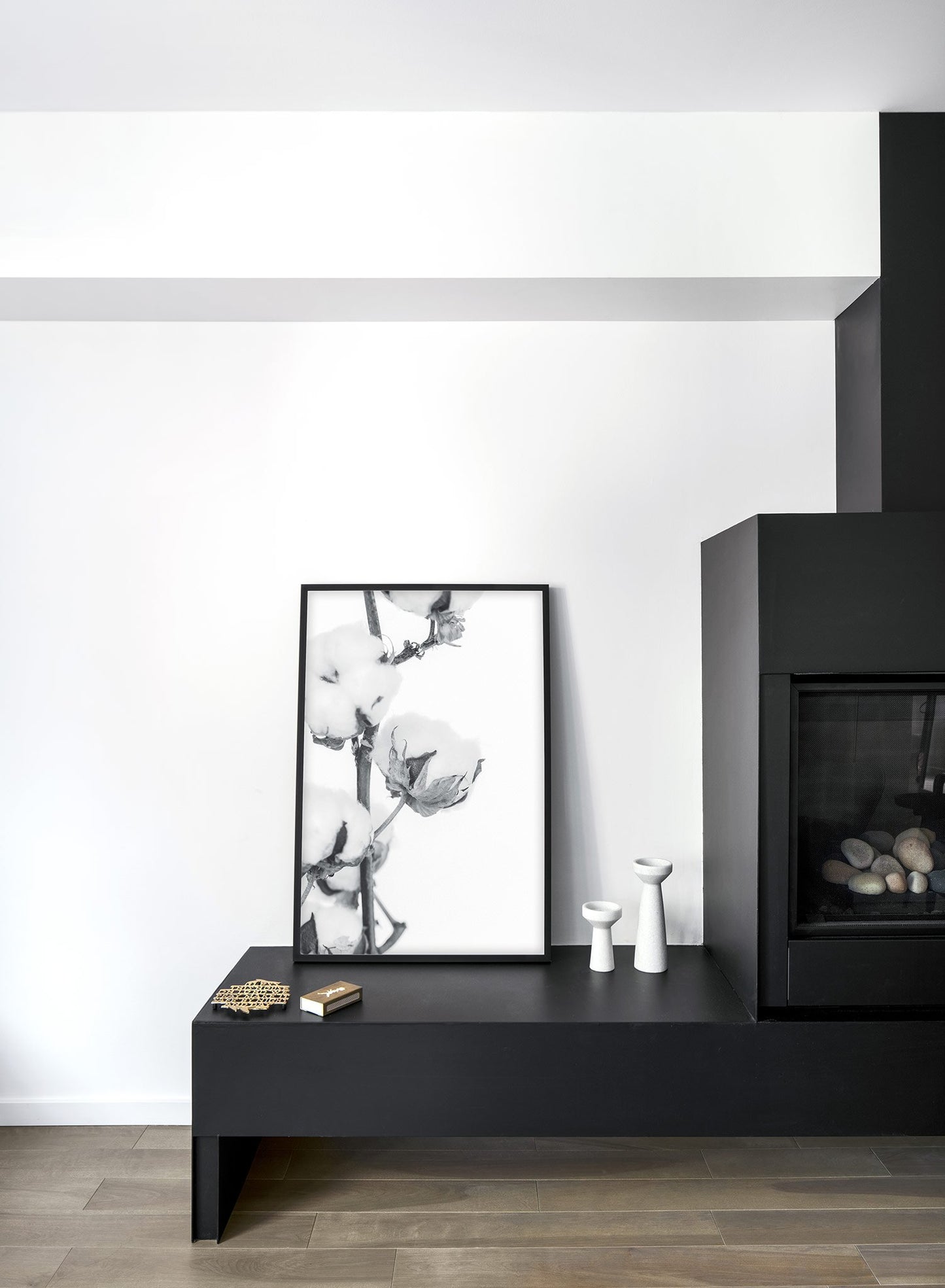 Minimalistic wall poster by Opposite Wall with cotton branch botanical photography in black and white - Lifestyle - Living Room