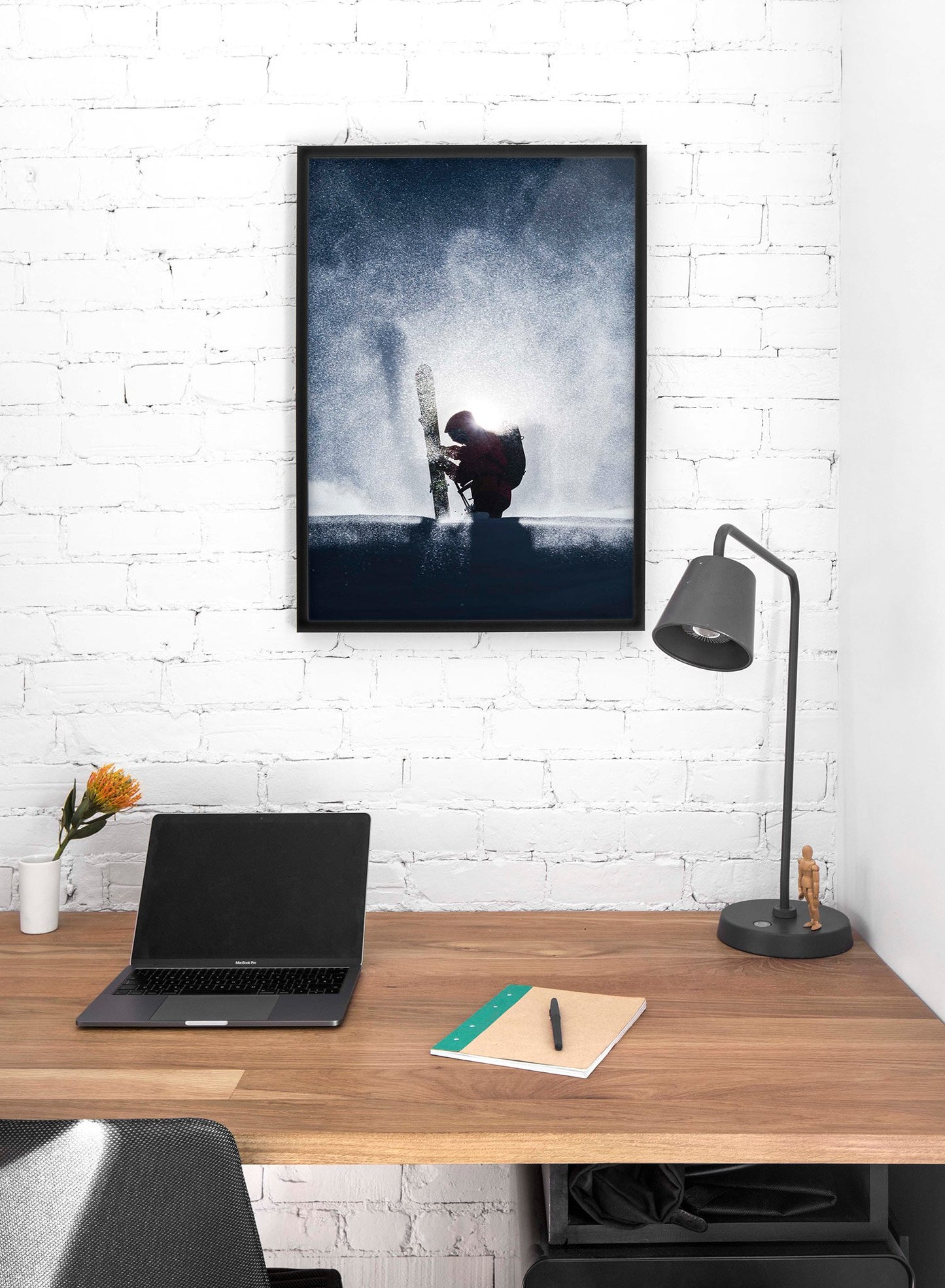 Landscape photography poster by Opposite Wall with falling snow and portrait of skier - Lifestyle - Office Desk