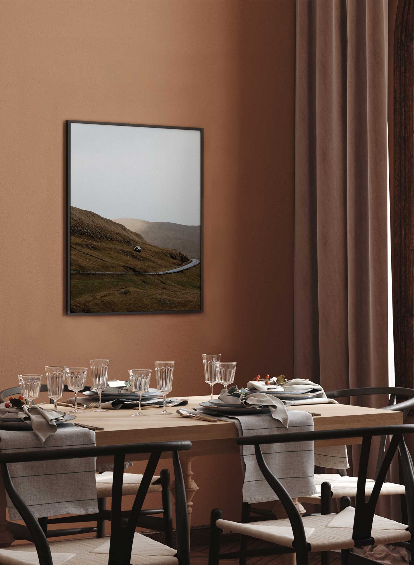 Landscape photography poster by Opposite Wall of a lone house in the mountains in the Faroe Islands.