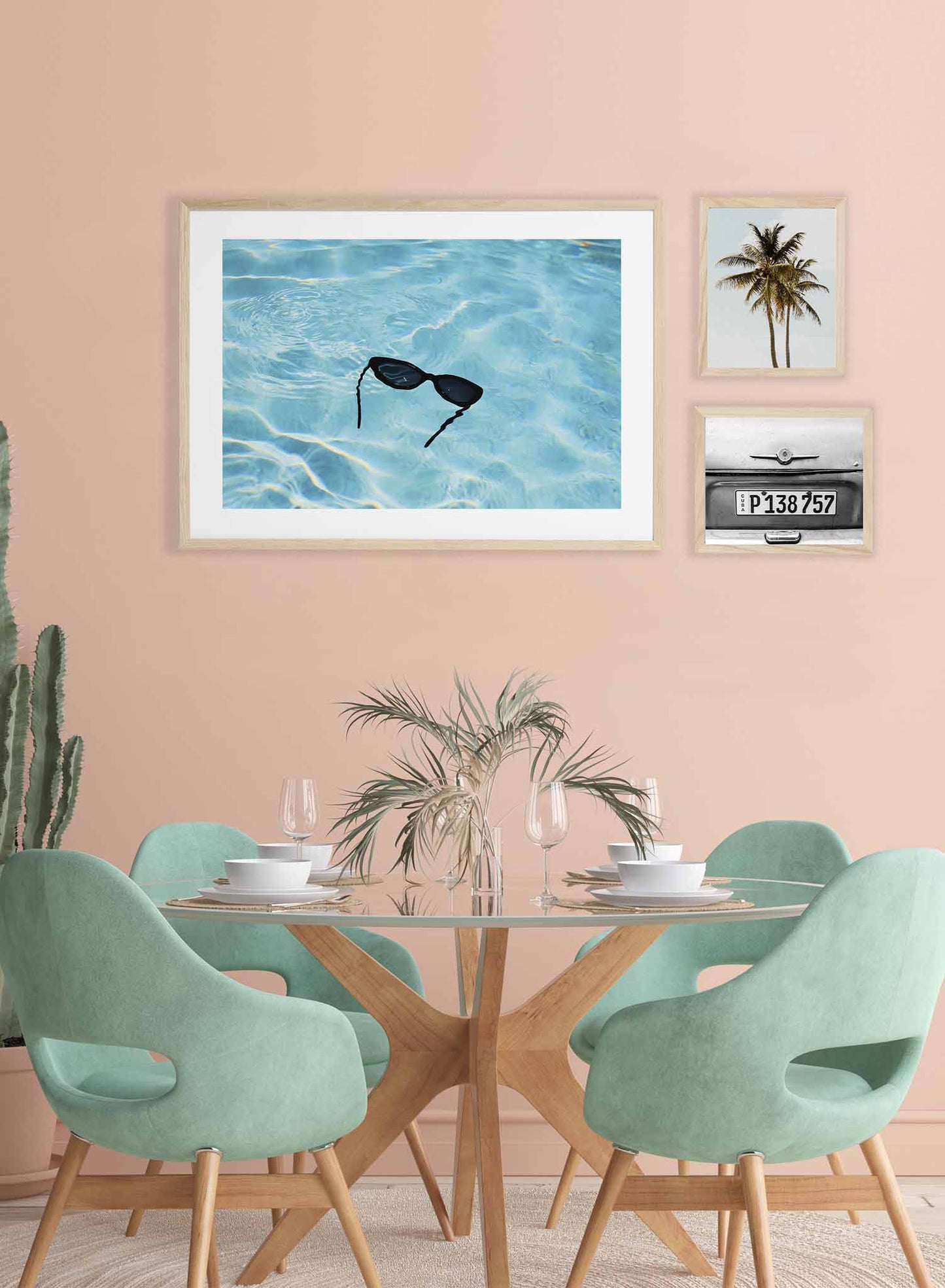 Floating Shades is a minimalist photography poster of a pair of glasses fallen into a pool by Opposite Wall.