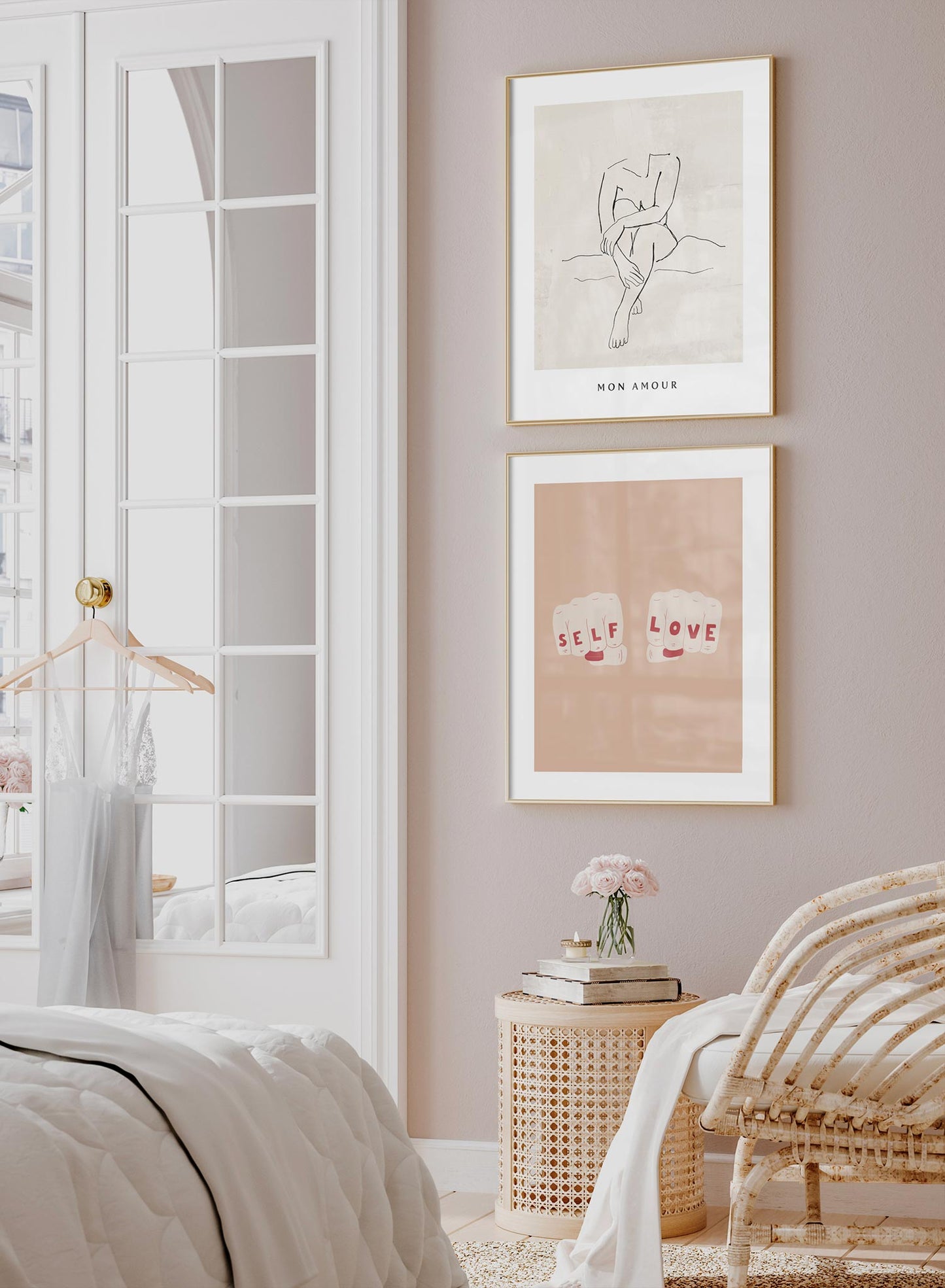 Self Love Club is a minimalist illustration by Opposite Wall of two fists showing off the message "Self Love" on each side.