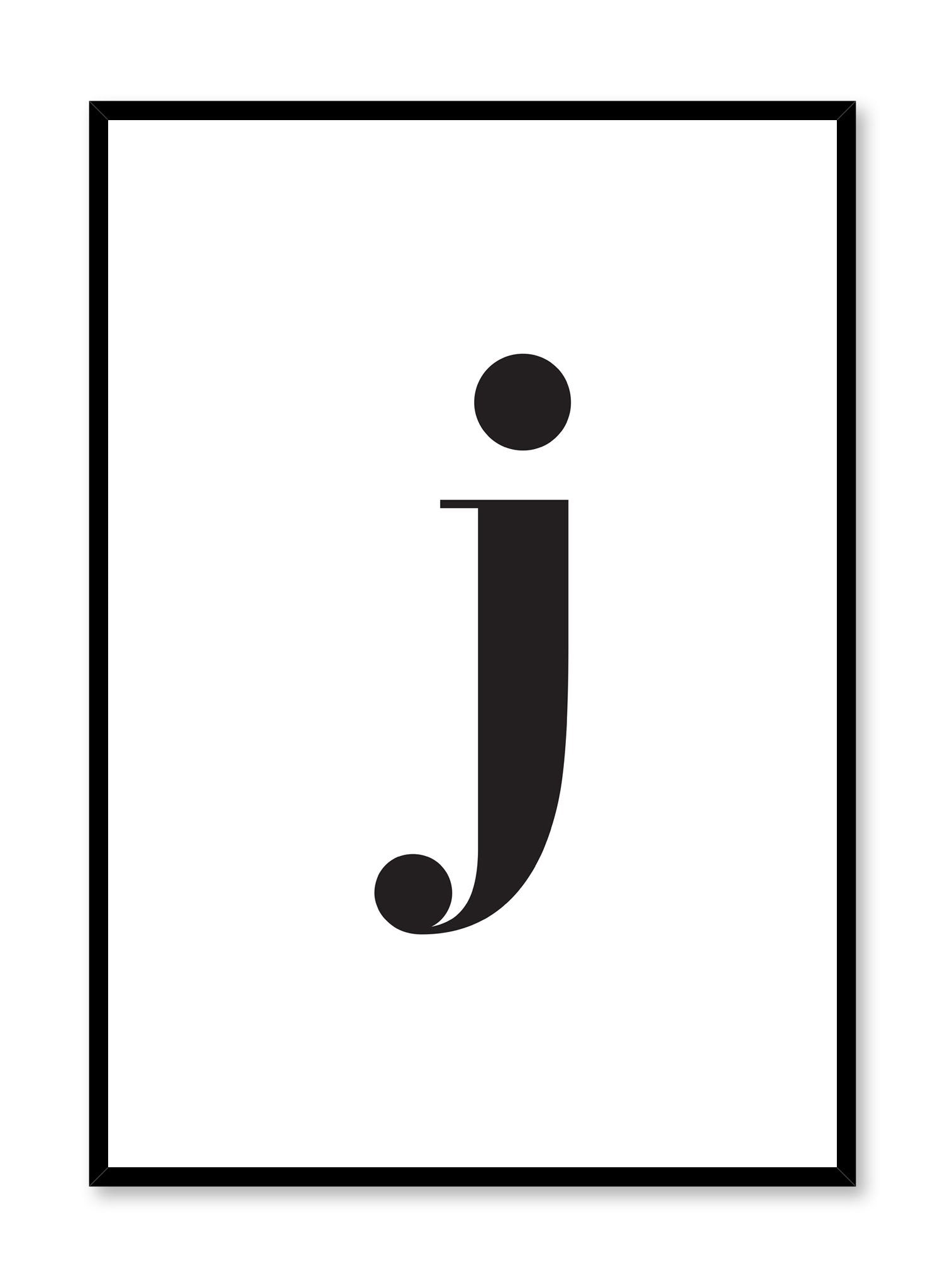 Scandinavian poster with black and white graphic typography design of lowercase letter J by Opposite Wall