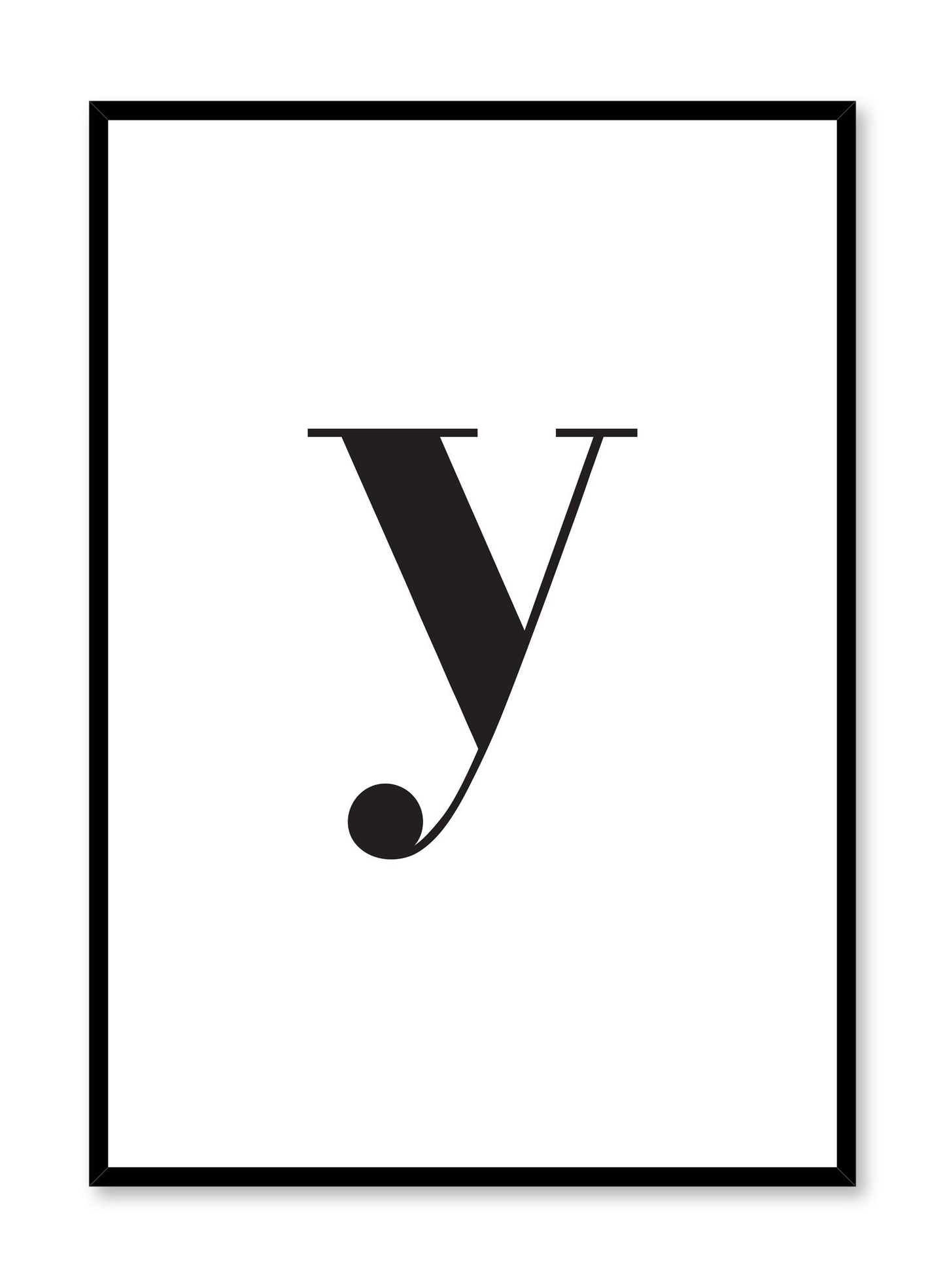 Scandinavian poster with black and white graphic typography design of lowercase letter Y by Opposite Wall