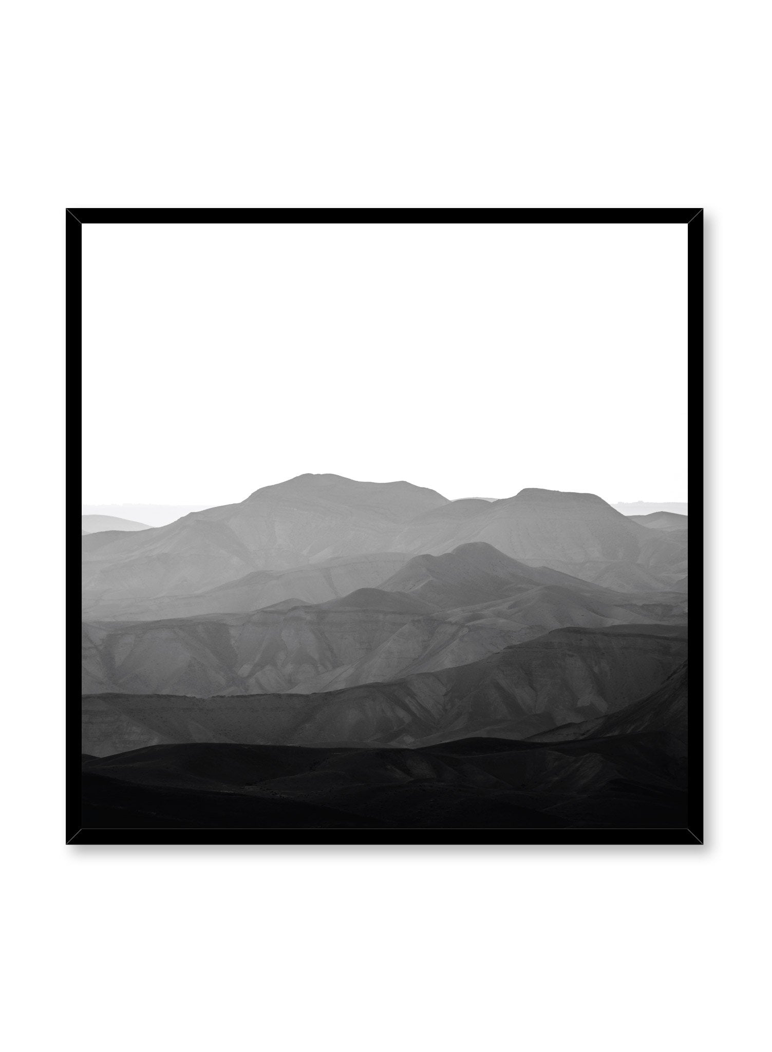 Modern minimalist poster by Opposite Wall with black and white landscape photography of mountain range in square format