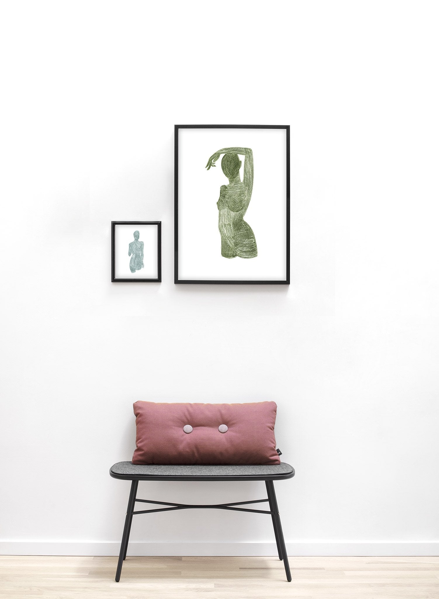 Modern minimalist colorful sketched illustration poster by Opposite Wall - Green with Envy - Lifestyle Duo - Entryway