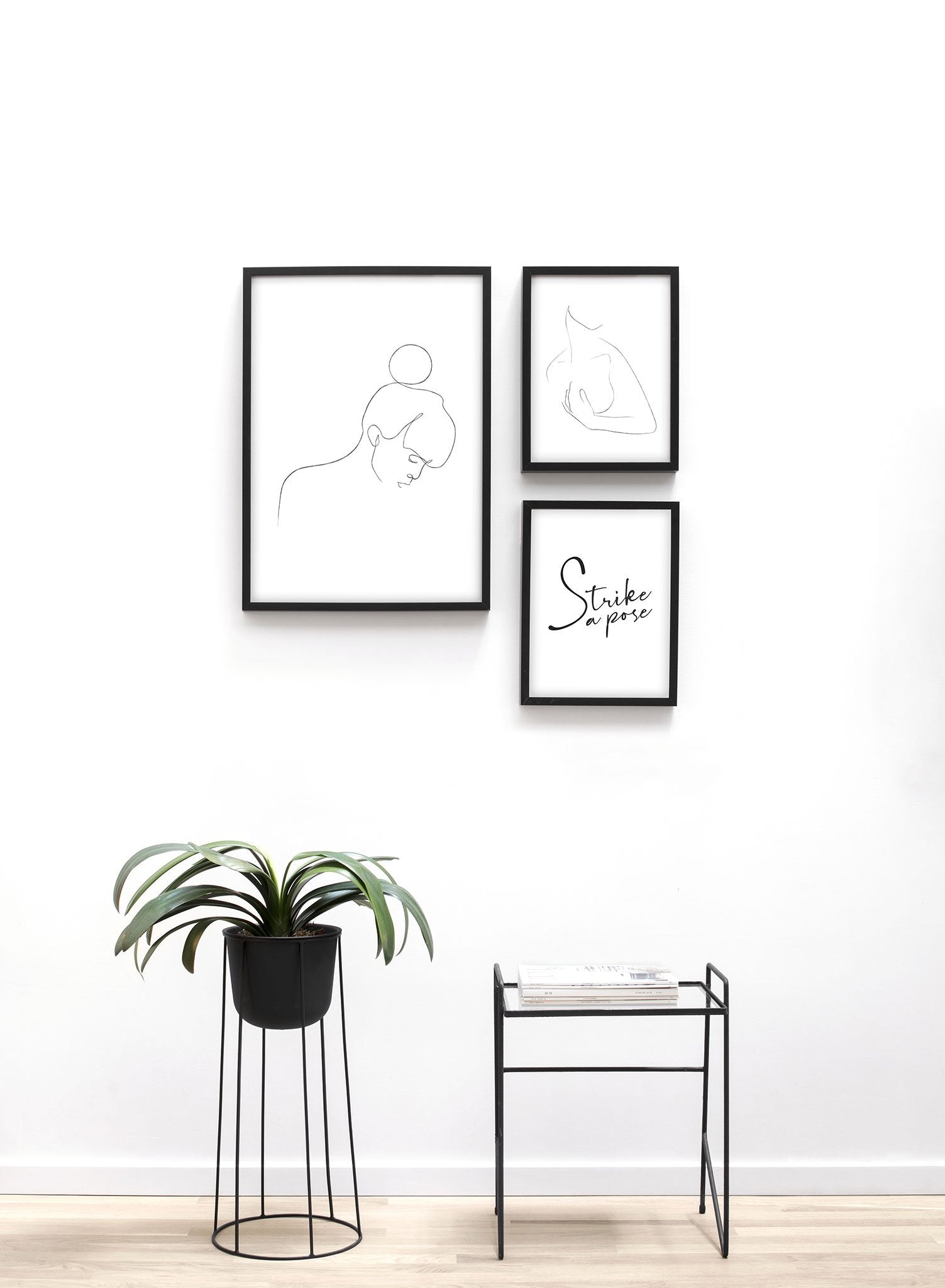 Modern minimalist delicate line art poster by Opposite Wall - Top Knot - Lifestyle Trio - Entryway