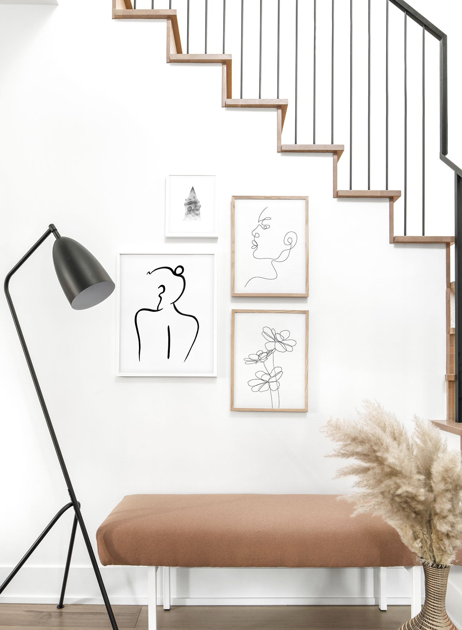 Modern minimalist poster by Opposite Wall with feminine line art - Over the Shoulder - Lifestyle Gallery - Entryway