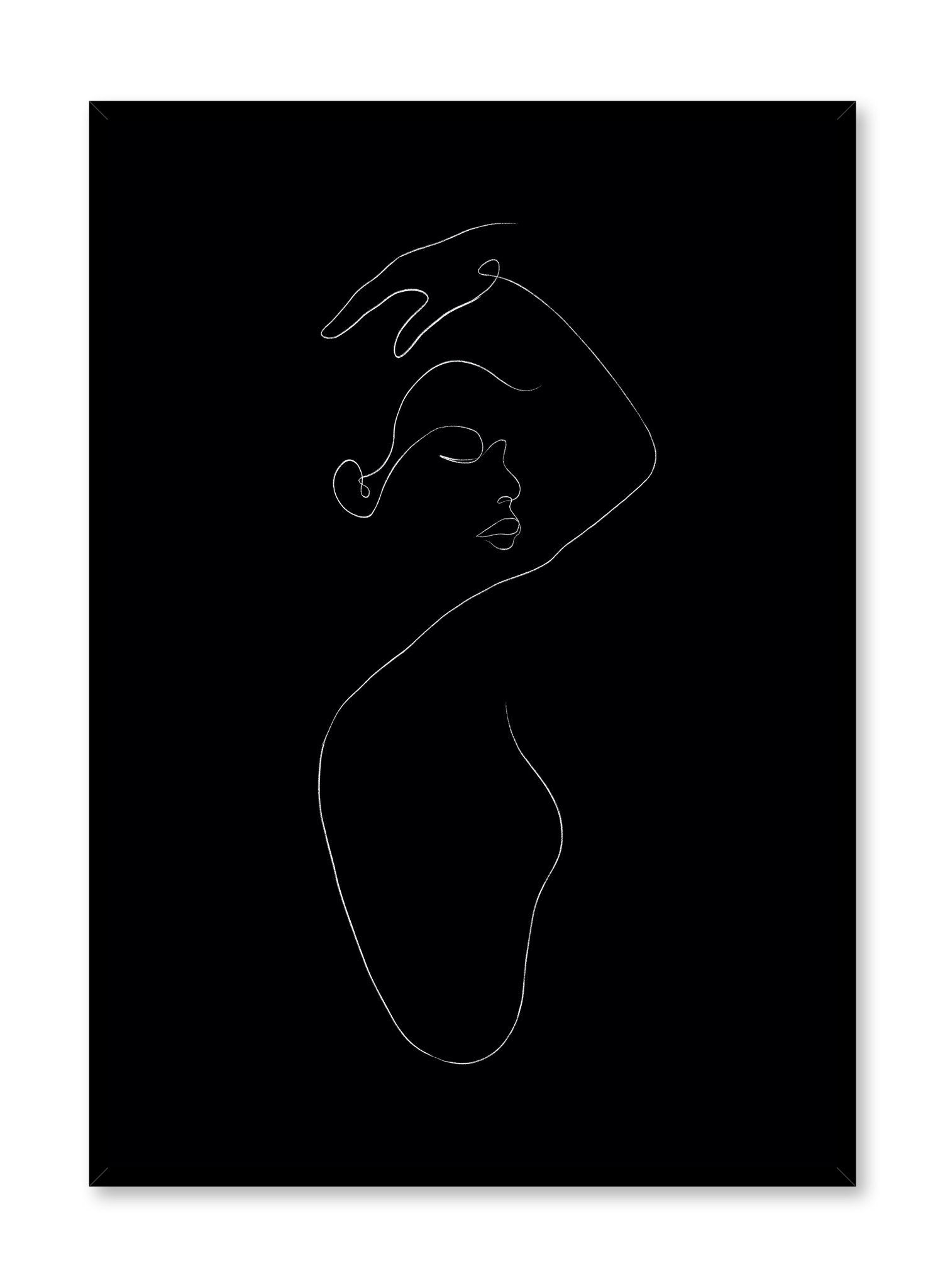 Affiche Abstraite Avec Silhouette Femme Noire Tenant La Forme Du