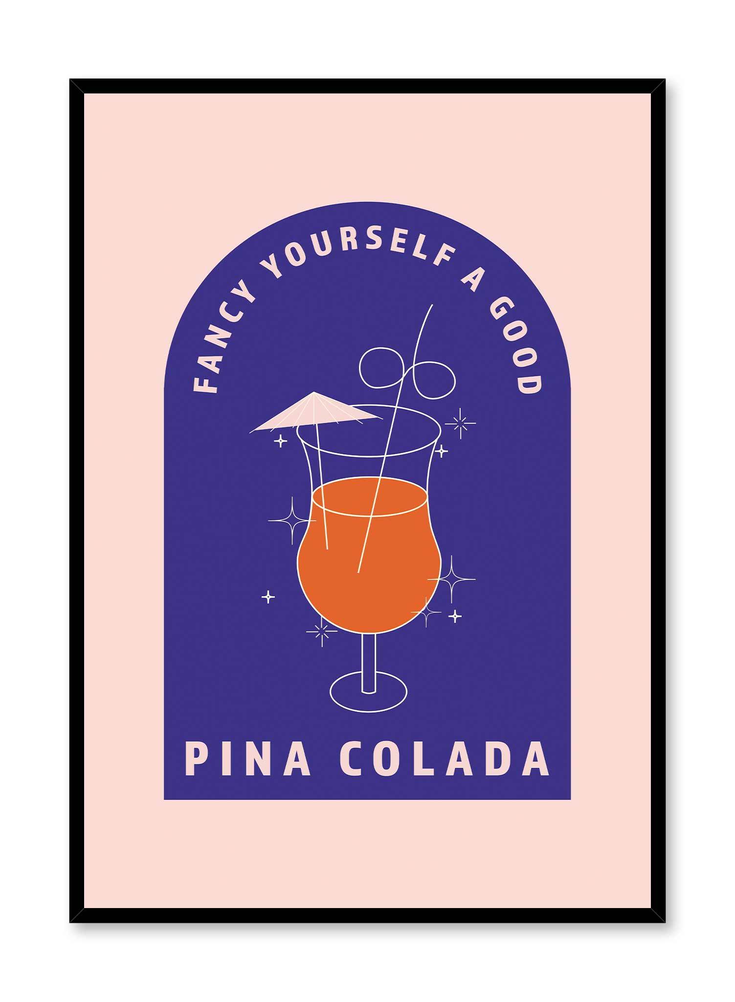 Piña Colada is a retro illustration poster of a orange piña colada cocktail by Opposite Wall.