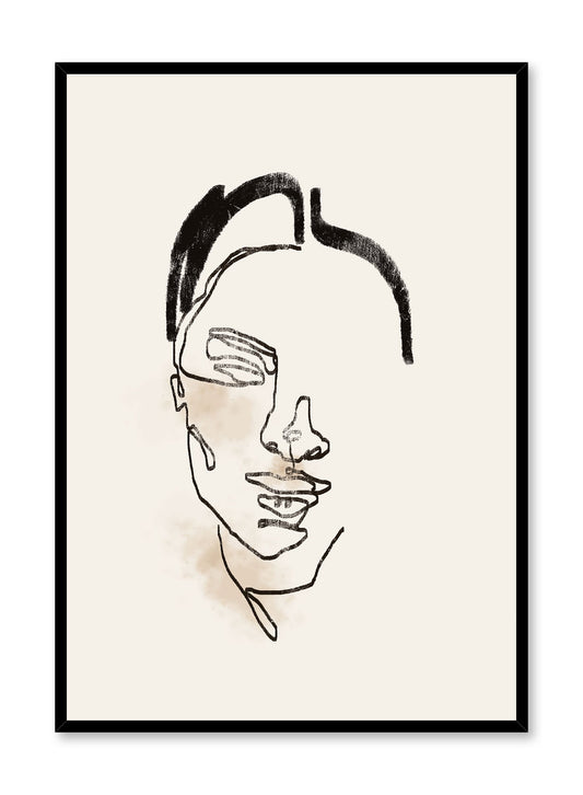 Blushing Beauty is a line art illustration of half a beautiful woman's face while she is blushing by Opposite Wall.