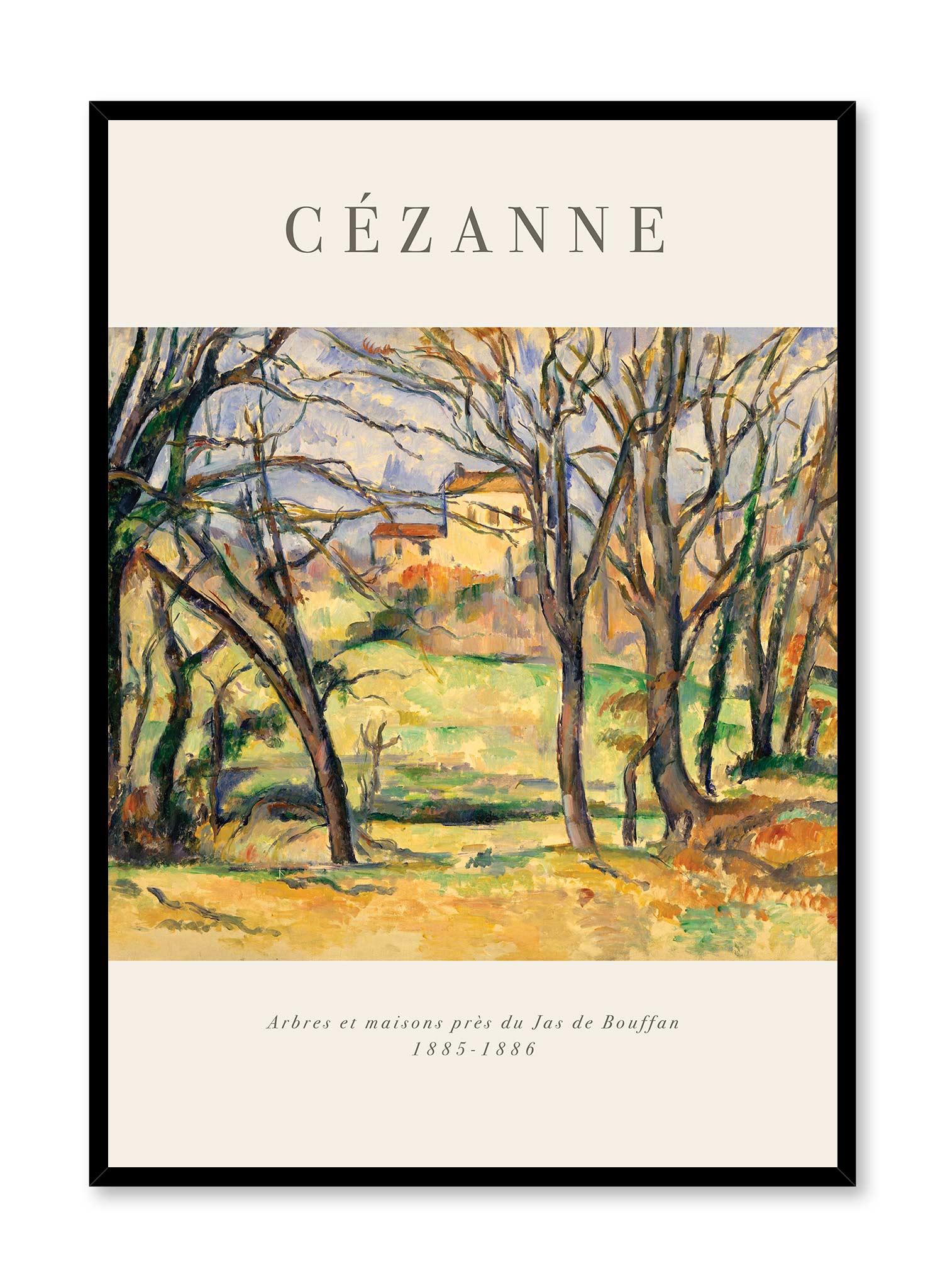 Trees and Houses Near the Jas de Bouffan is a minimalist artwork by Opposite Wall of Paul Cézanne's Arbres et maisons près du Jas de Bouffan from 1885 to 1886.