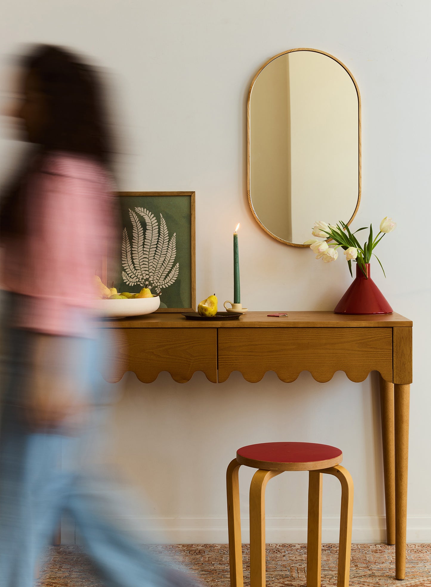 Luna Oval Mirror – Natural, Oak Frame, 15x26 in | 38x66 cm