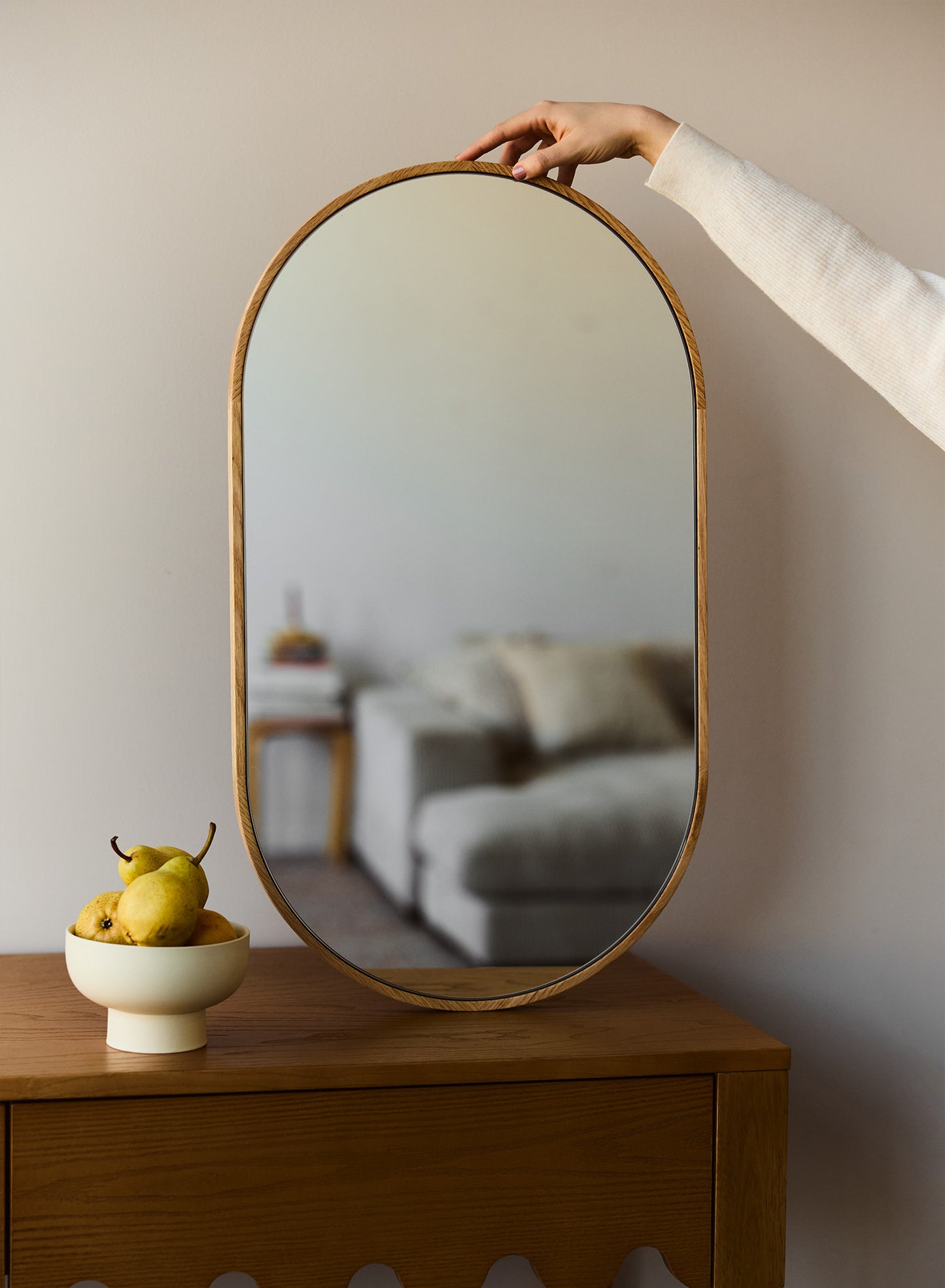 Luna Oval Mirror – Natural, Oak Frame, 15x26 in | 38x66 cm