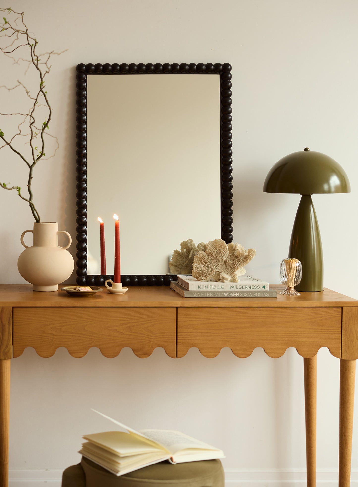 Small Stone Bobbin Mirror – Black, Oak Frame, 20x30 in | 51x76 cm