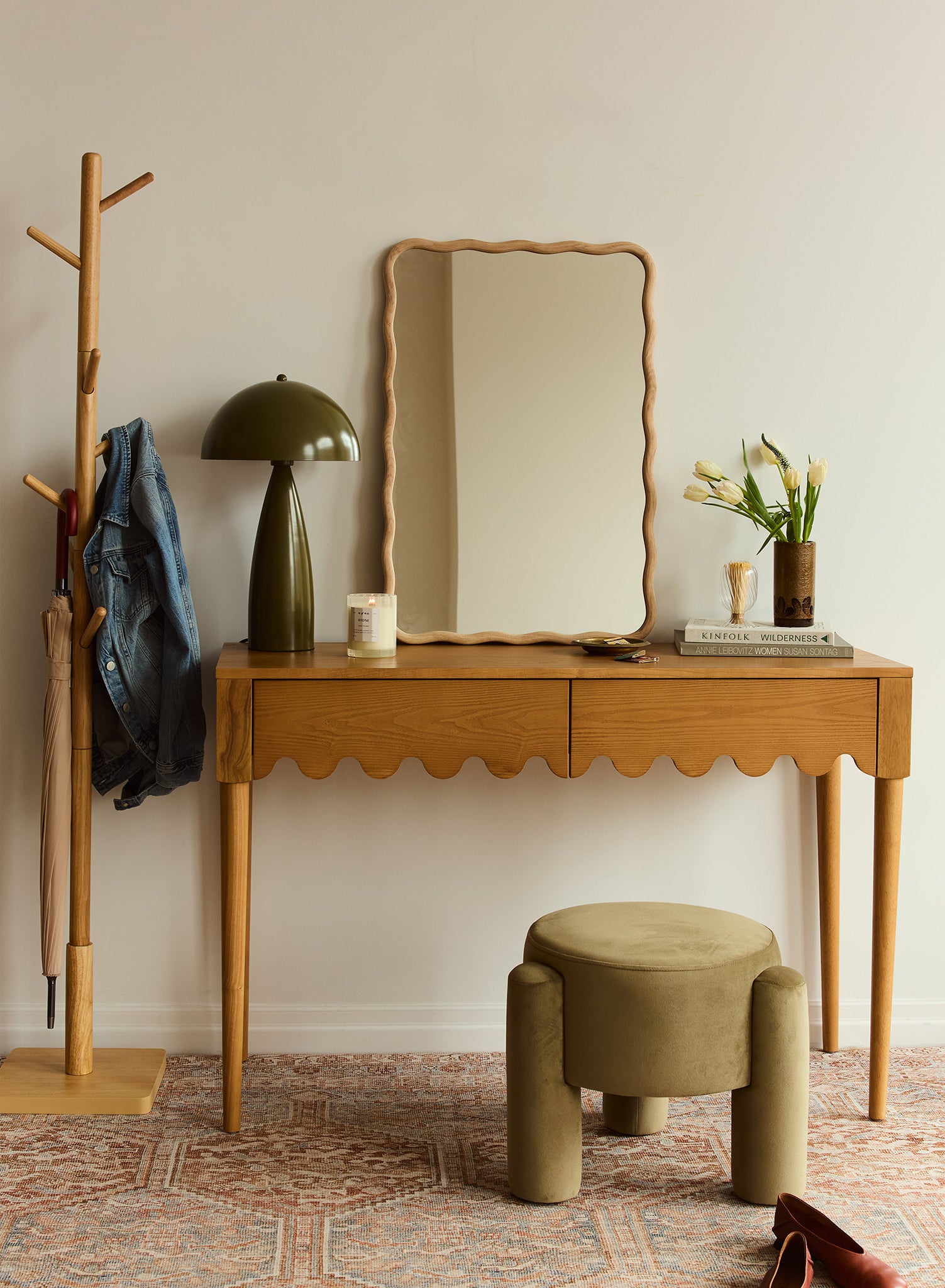 Small Ocean Wavy Mirror – Natural Oak, 20x30 in | Opposite Wall