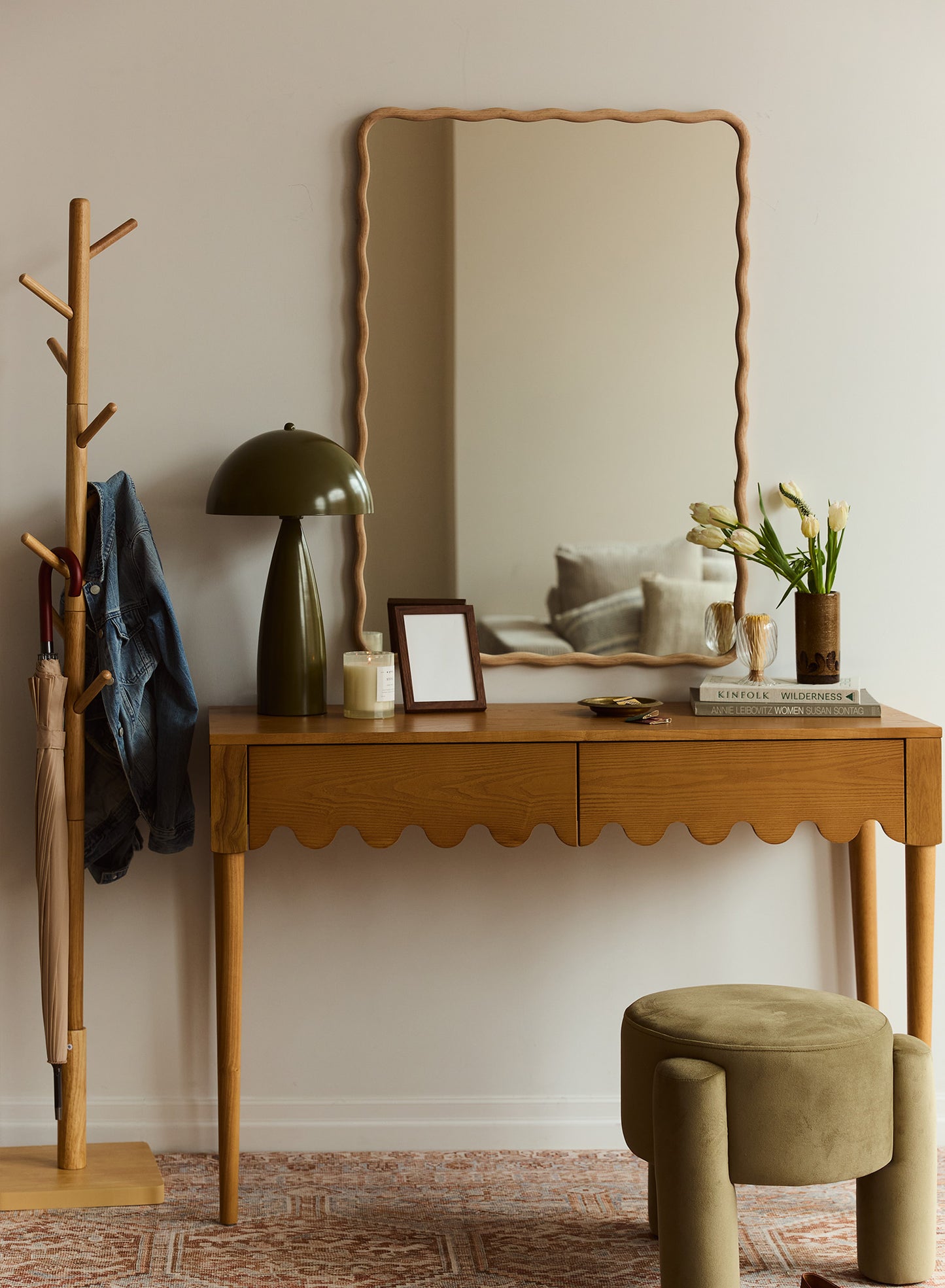 Large Ocean Wavy Mirror – Natural, Oak Frame, 28x40 in | 70x100 cm