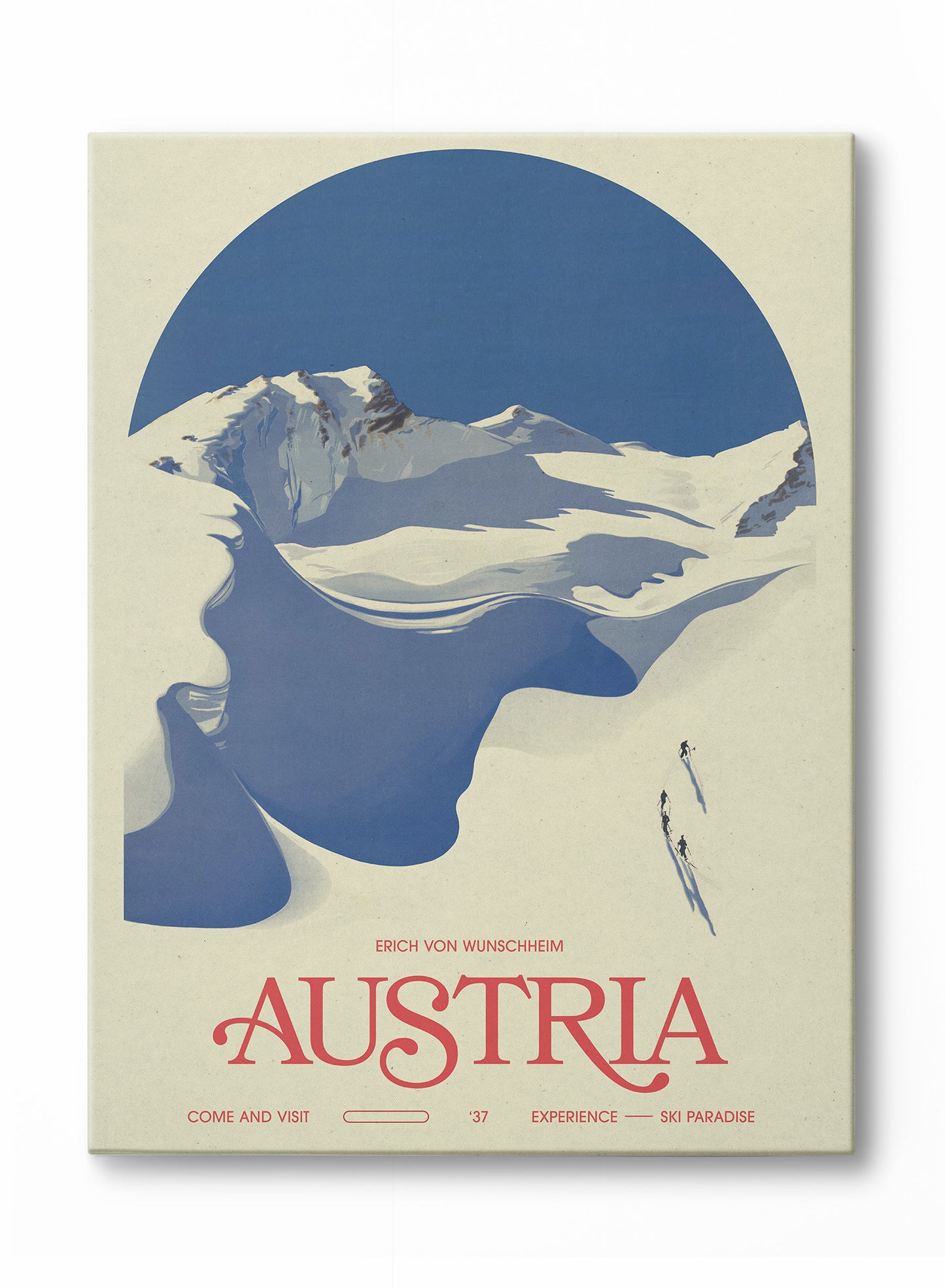 Ski rétro en Autriche, Œuvre sur toile