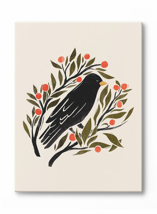 Blackbird & Red Berries, Canvas