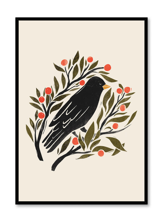 Blackbird & Red Berries, Poster