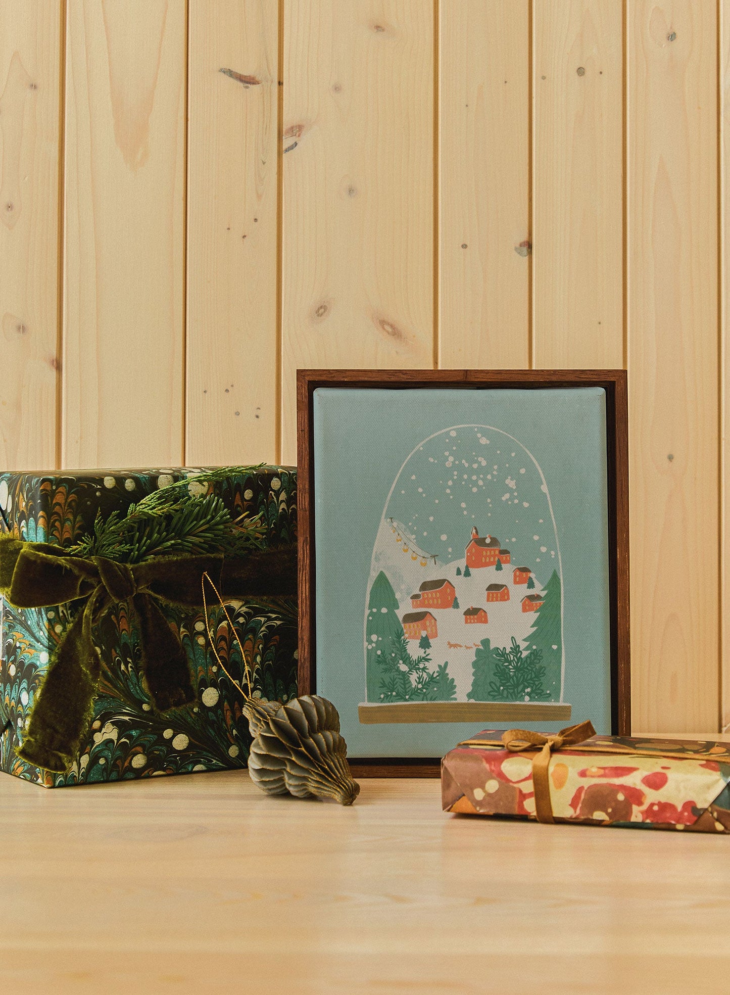 Snow Globe Winter Village, Canvas