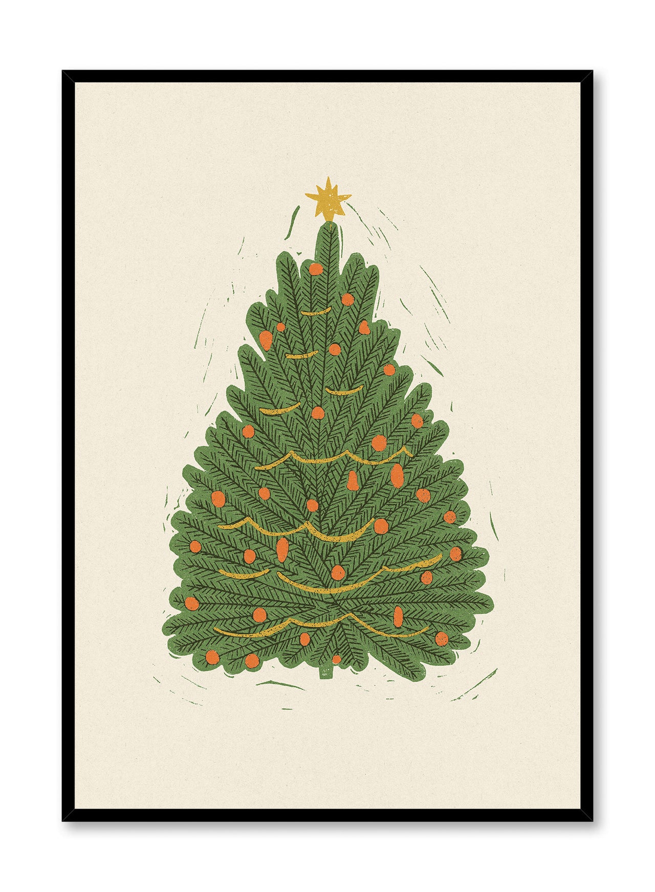 Vintage Holiday Tree Block Print, Poster