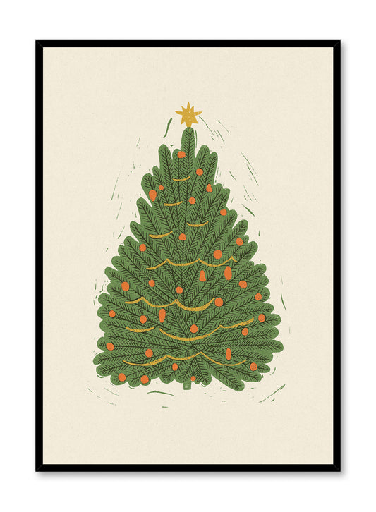 Vintage Holiday Tree Block Print, Poster