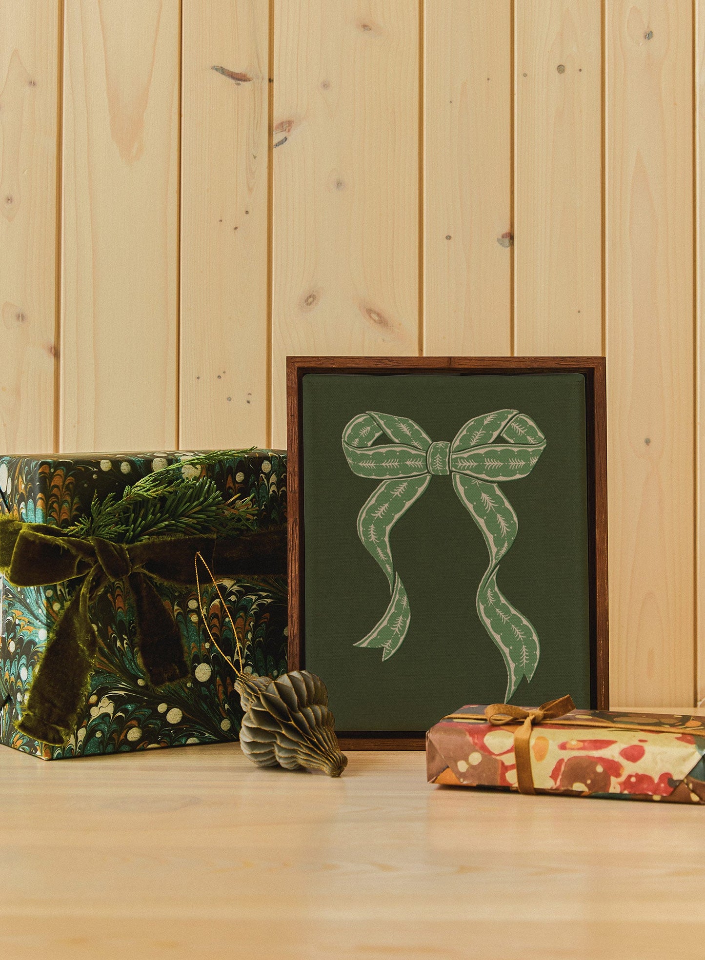 Vintage Holiday Bow Evergreen, Canvas