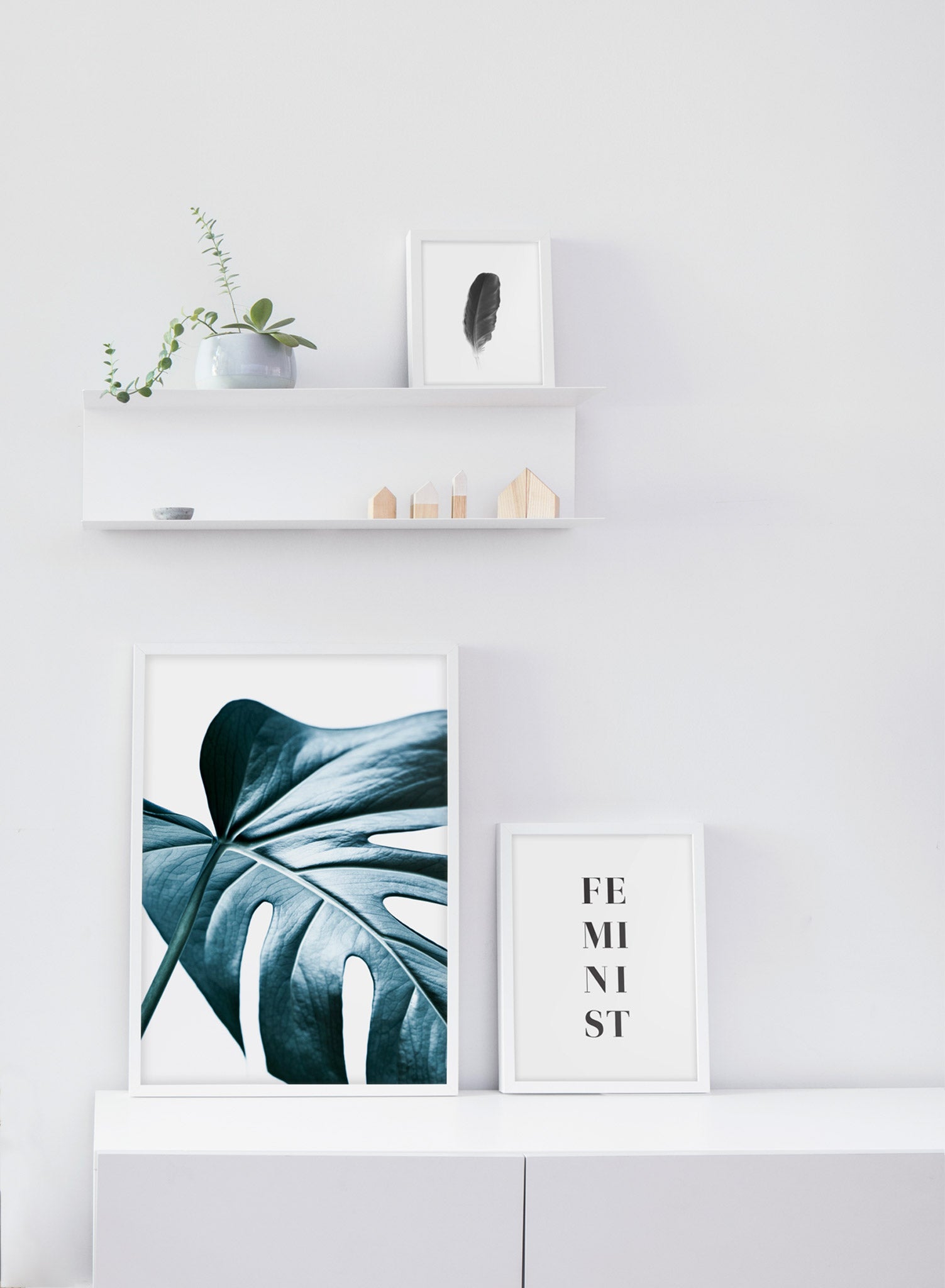 Scandinavian poster by Opposite Wall with monstera leaf - Nature's Glimmer - White living room