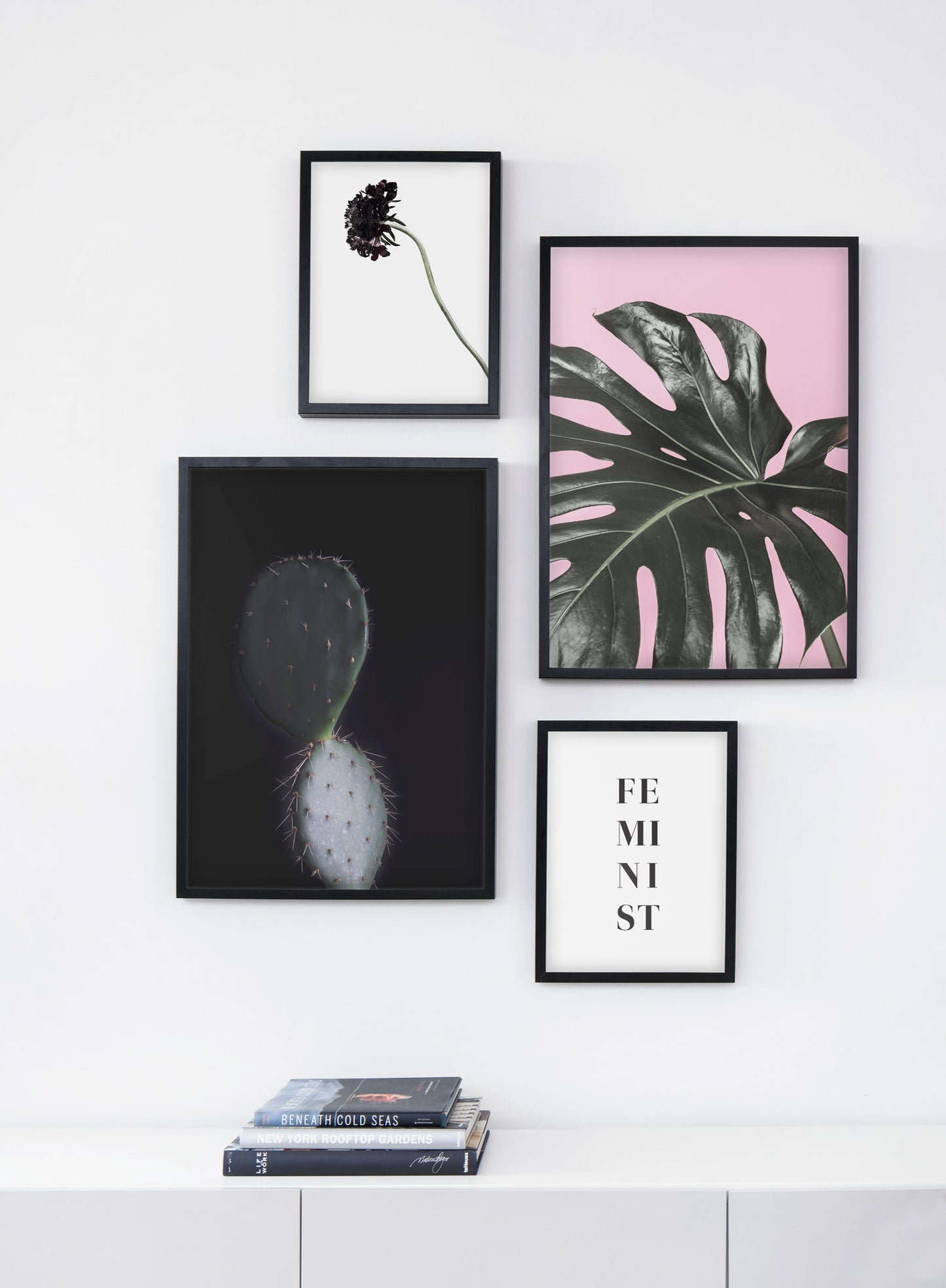 Scandinavian poster by Opposite Wall with cactus art photo design on black bacground - Reflection - Living room bookshelf