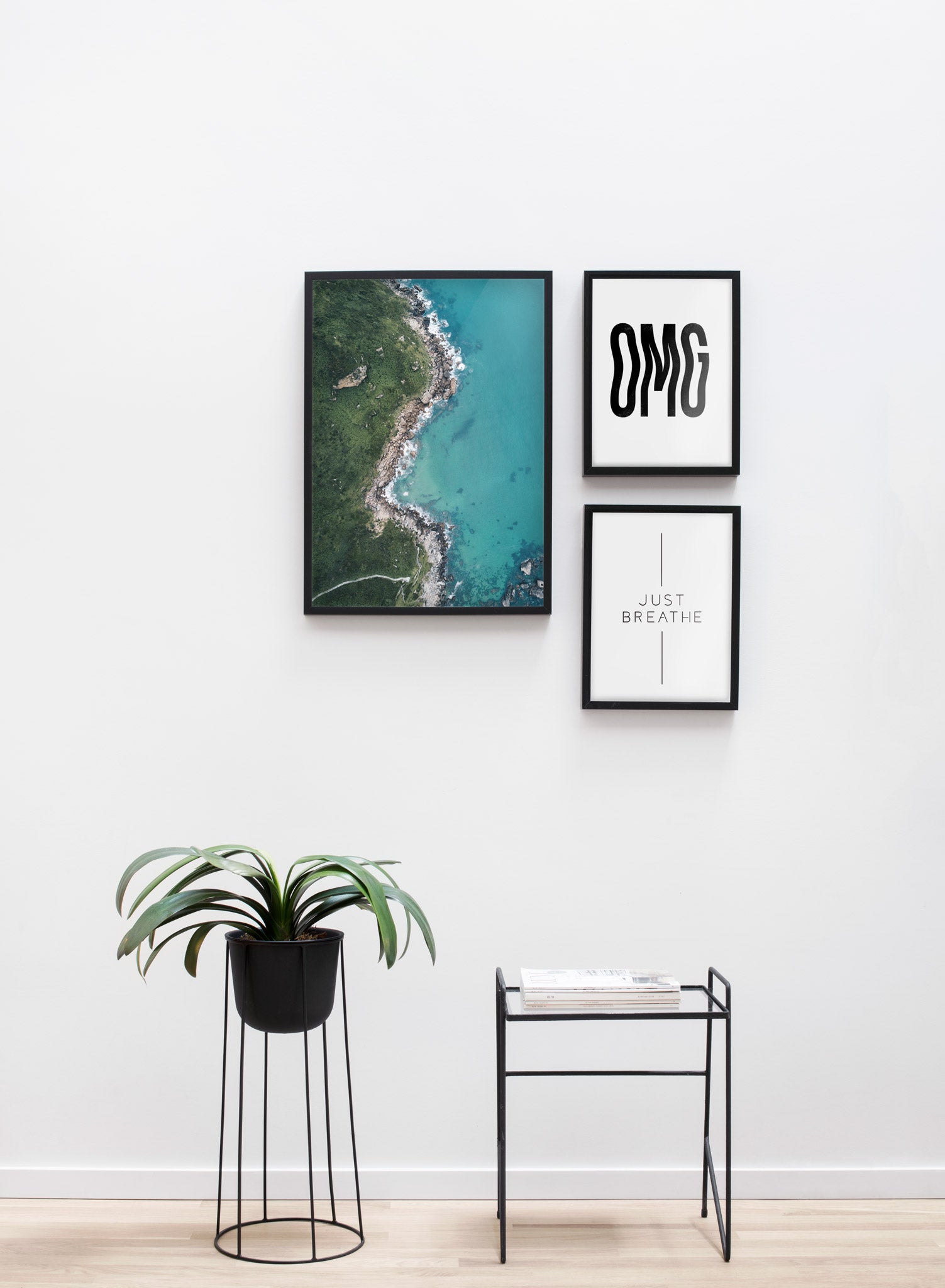 Modern minimalist poster by Opposite Wall with  Coast photography - Living room with a design flower pot